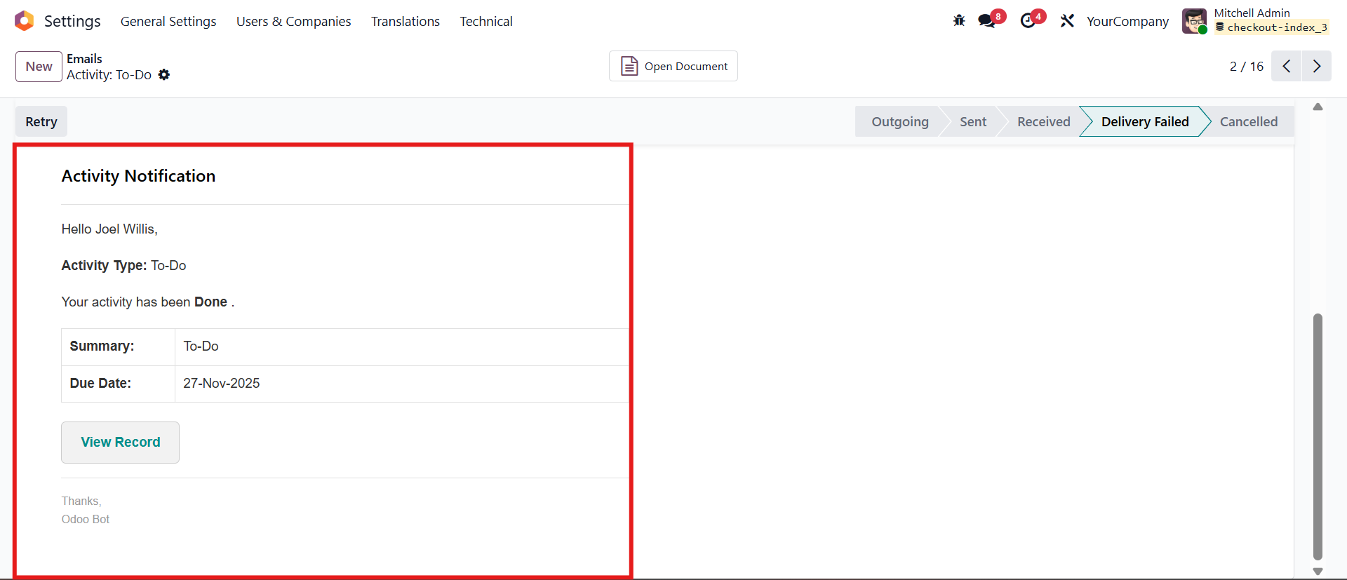 Login Details Menu Screenshot