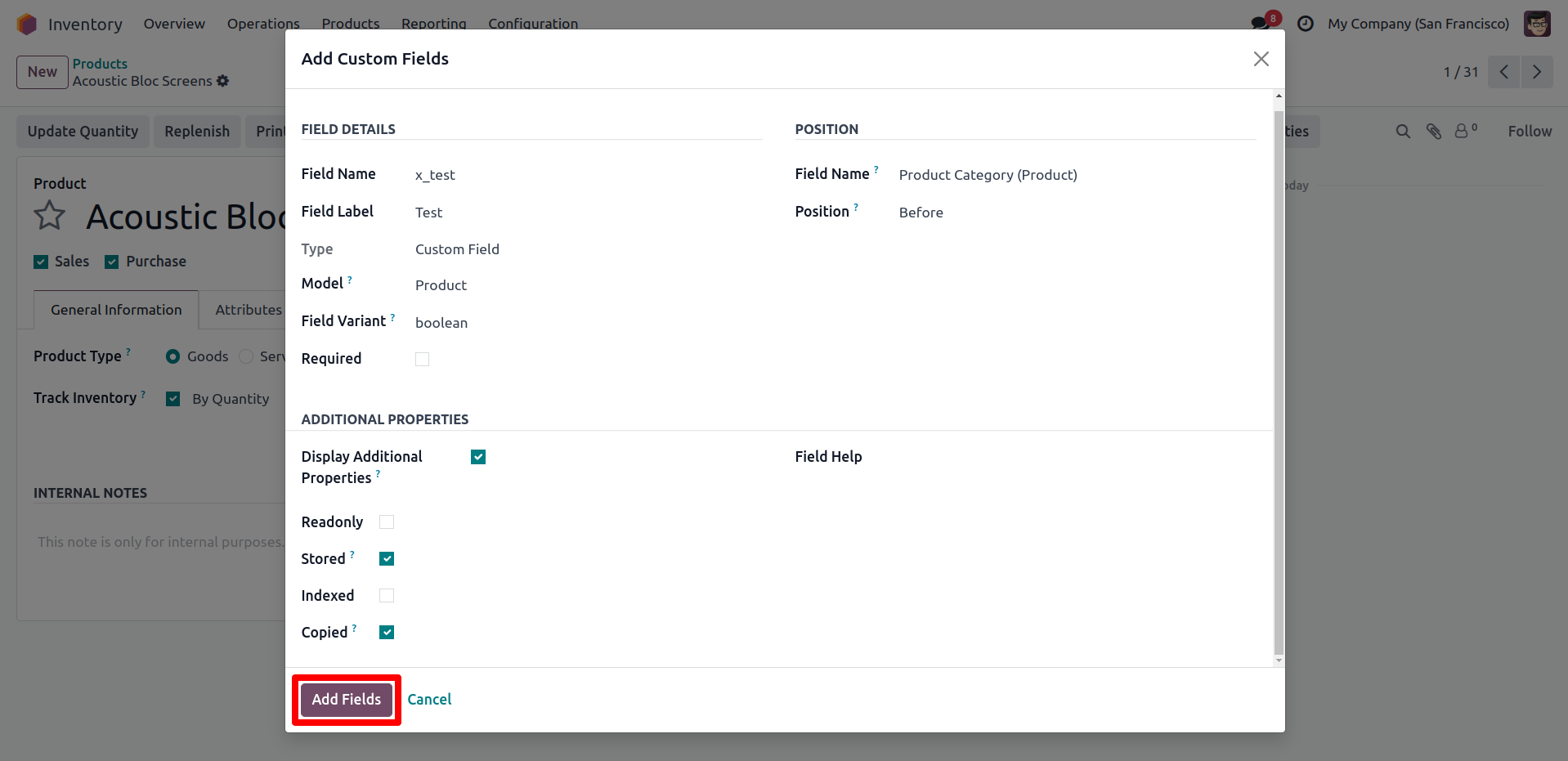 Create/Add A New Field. Screenshot
