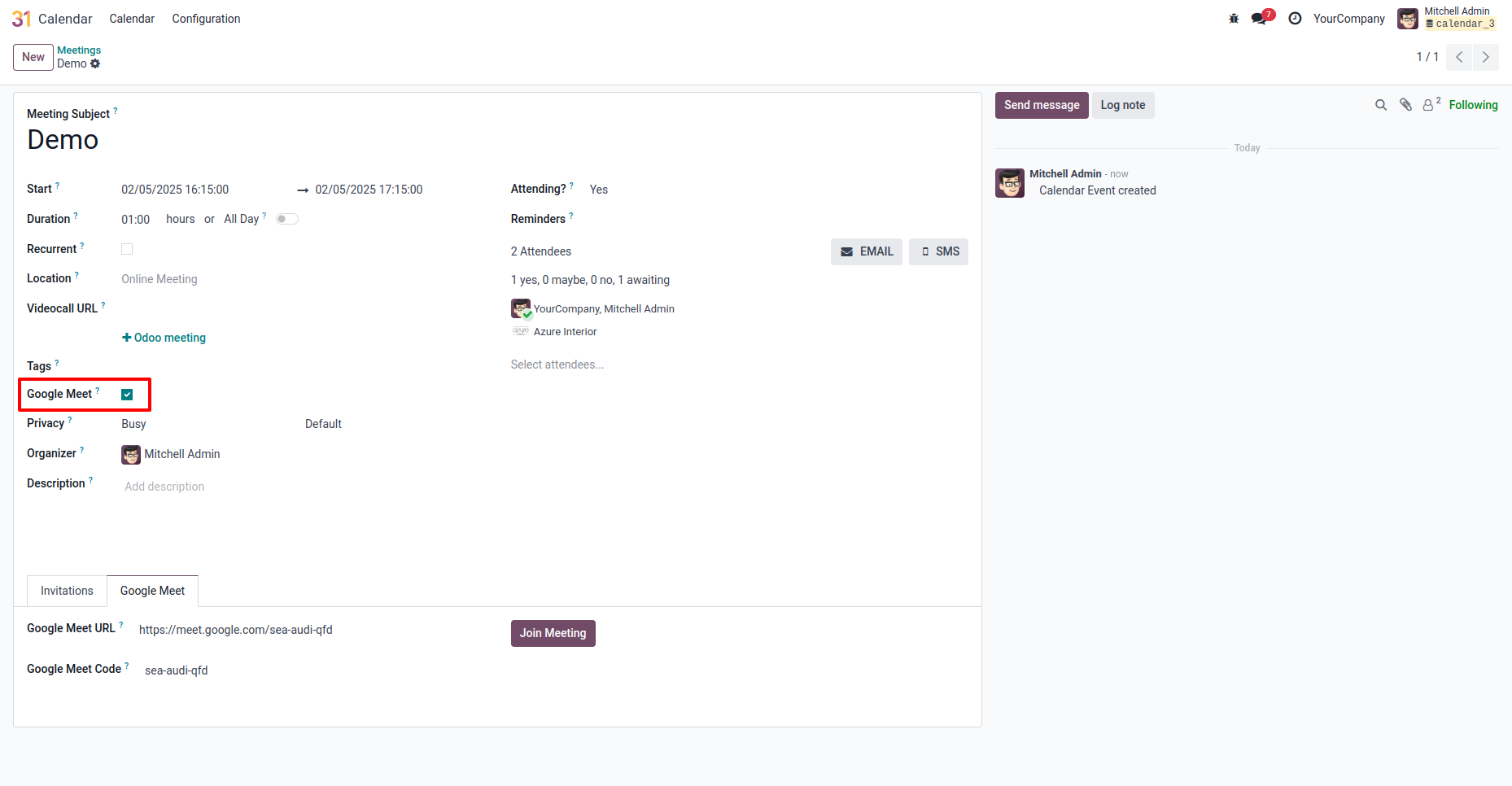Enable Google Meet checkbox