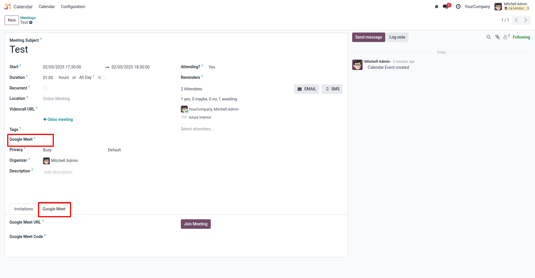 Disable the Google Meet checkbox