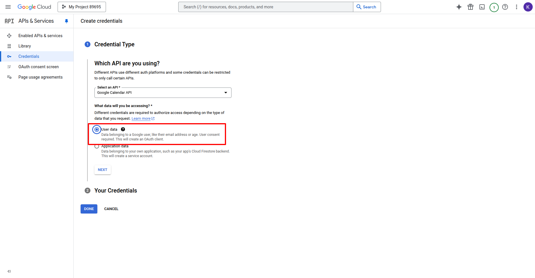 Google Calendar API and the User Data