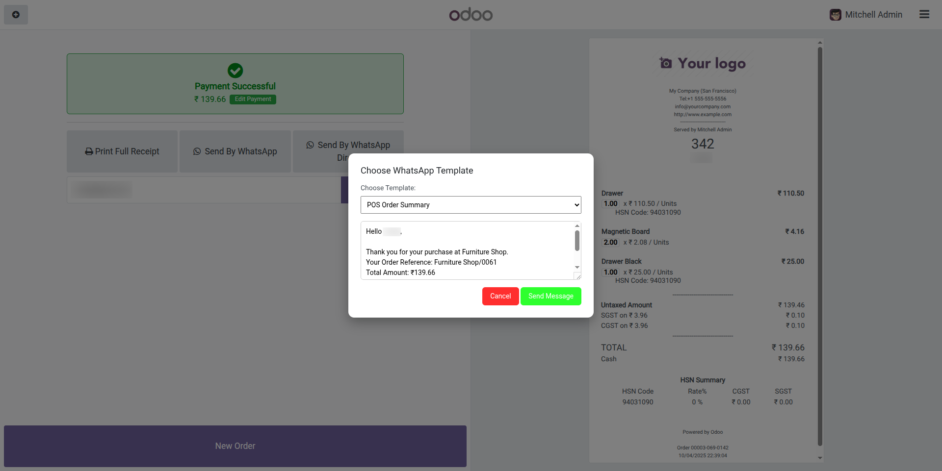 WhatsApp Template Selection Popup