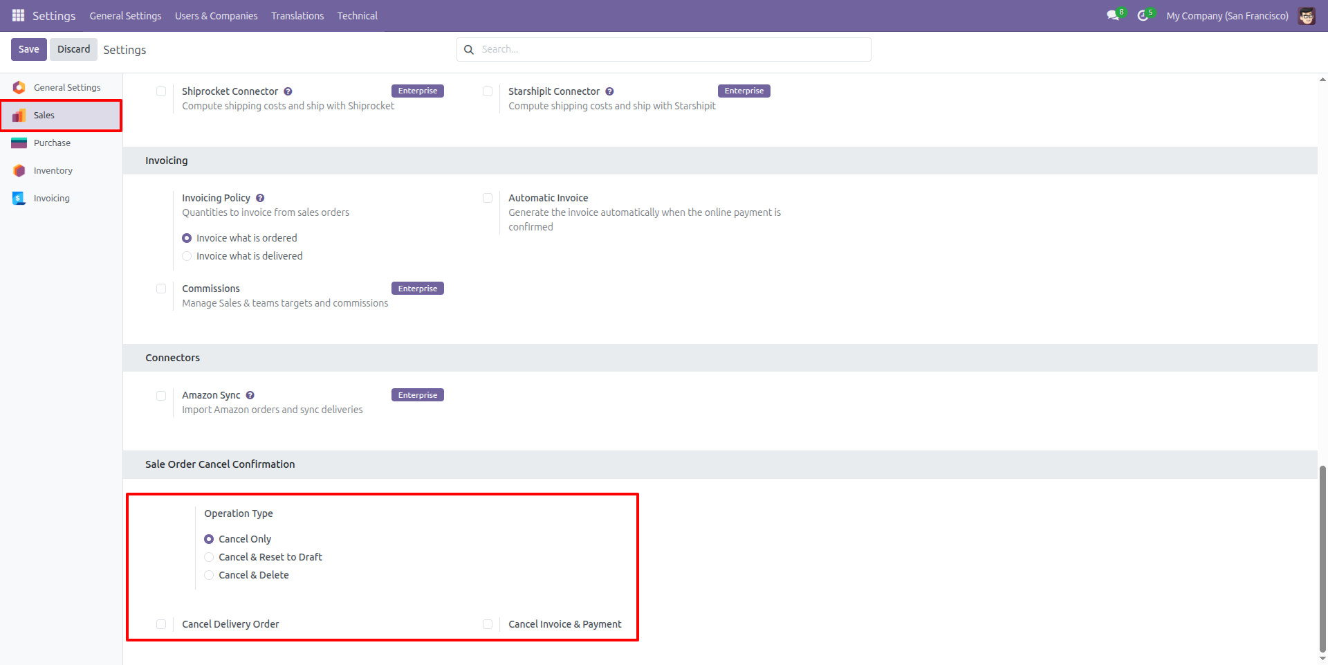 Sales Cancellation Configuration Settings