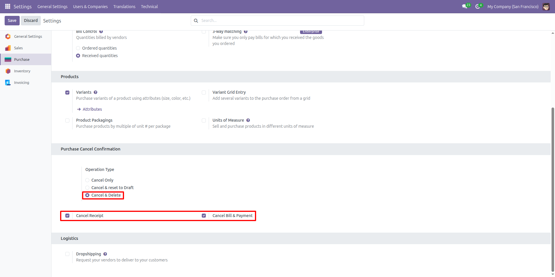 Purchase Cancel & Delete Configuration