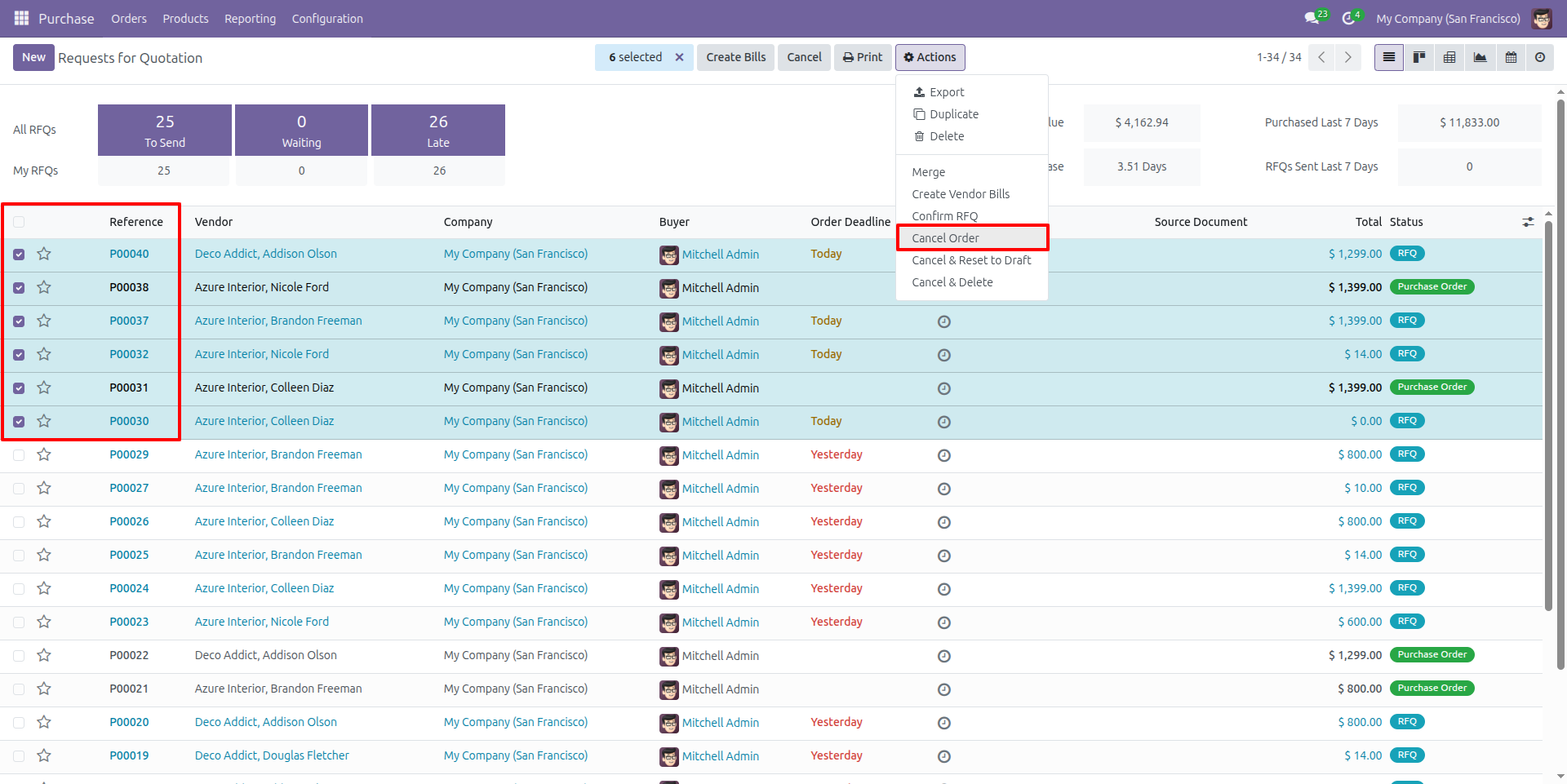 Bulk Cancel Purchase Orders from List View