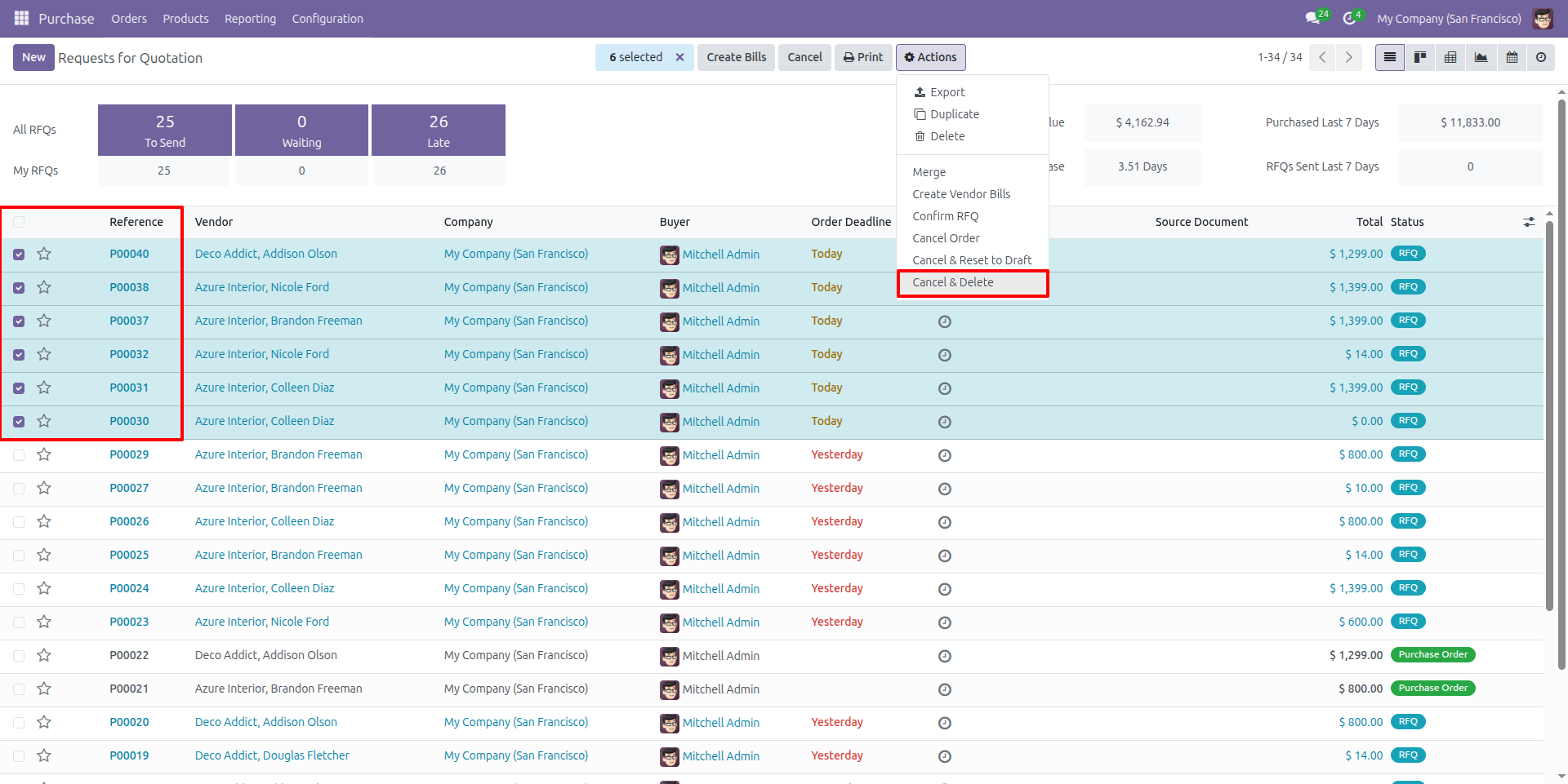 Bulk Cancel and Delete Purchase Orders