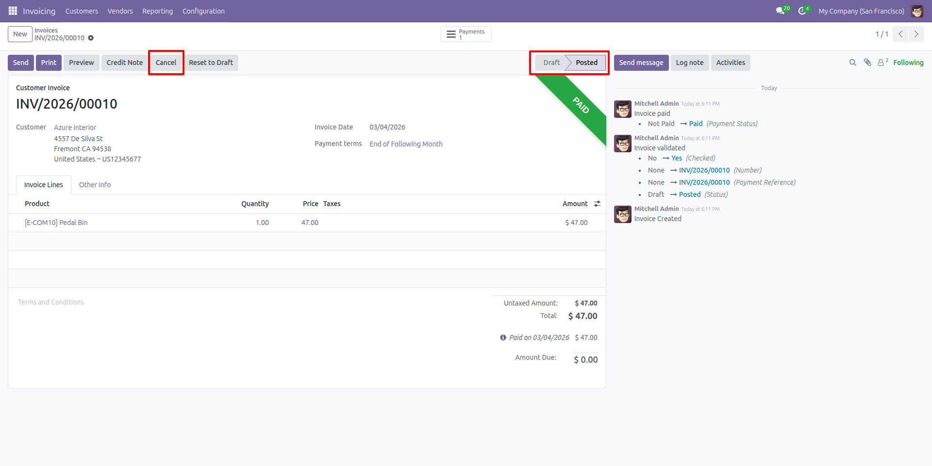 Cancel Posted Customer Invoice