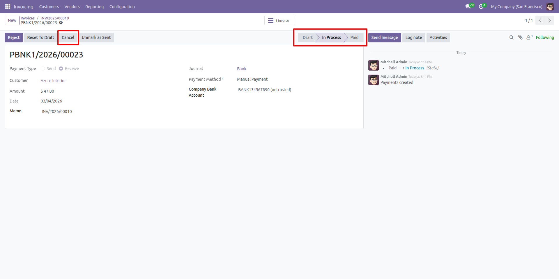 Cancel Customer Payment Record