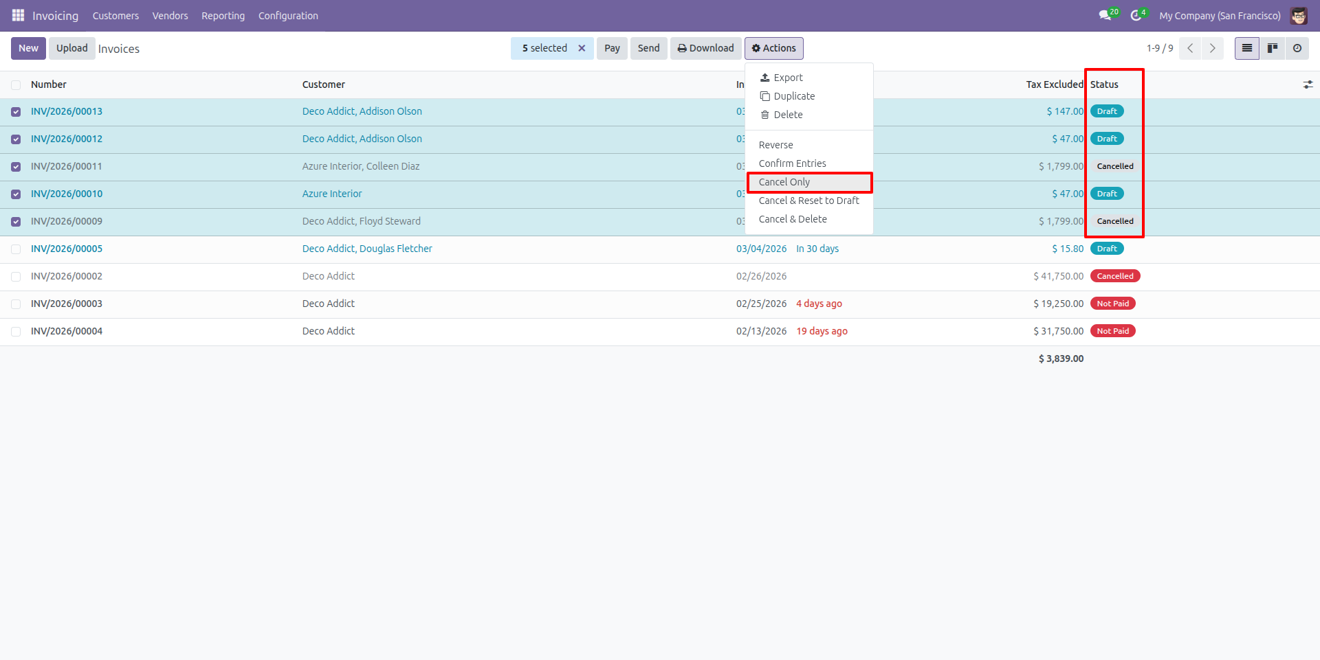 Bulk Invoice Cancellation Using “Cancel Only” Option