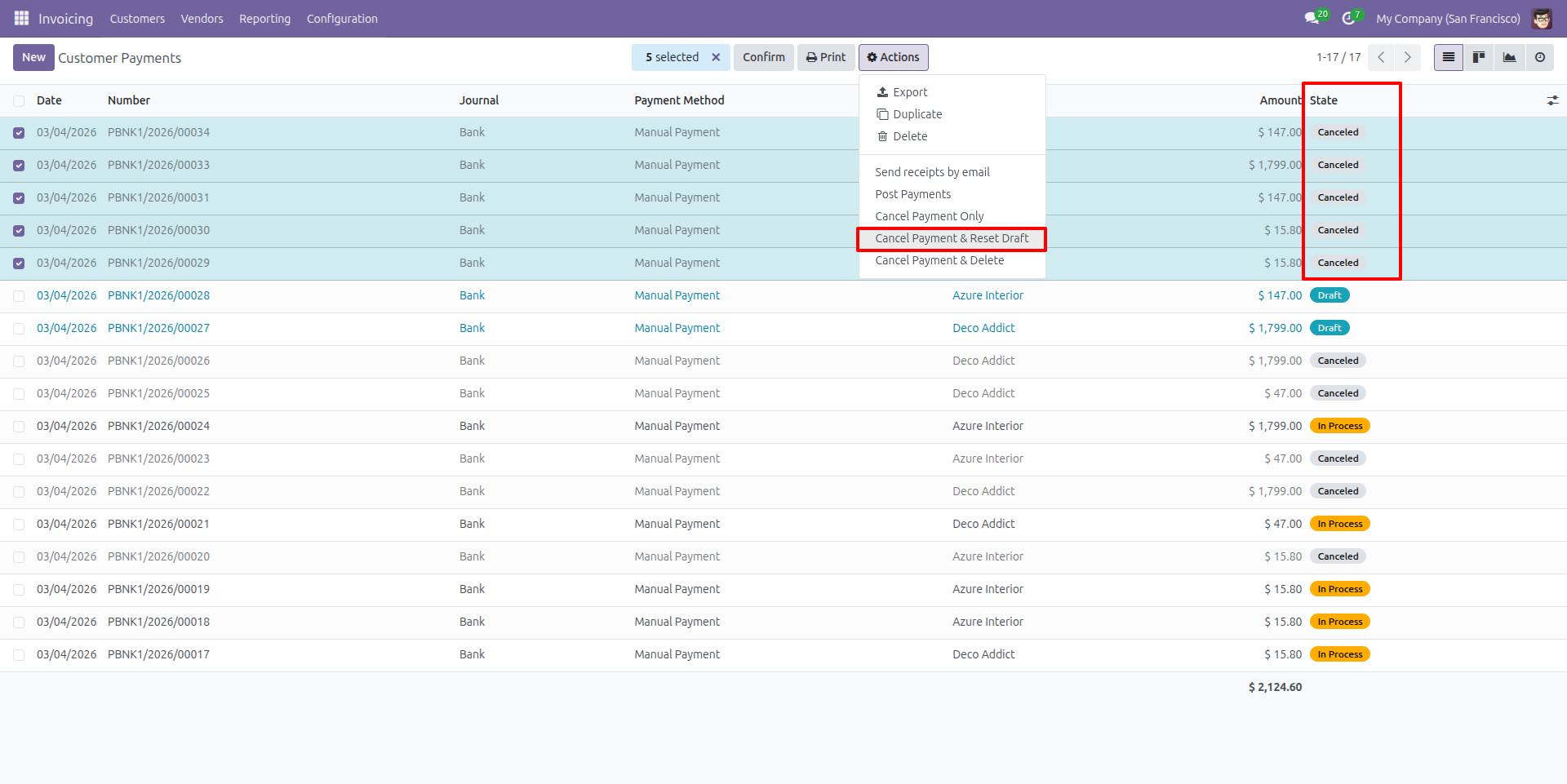 Bulk Cancel Payments with Reset to Draft