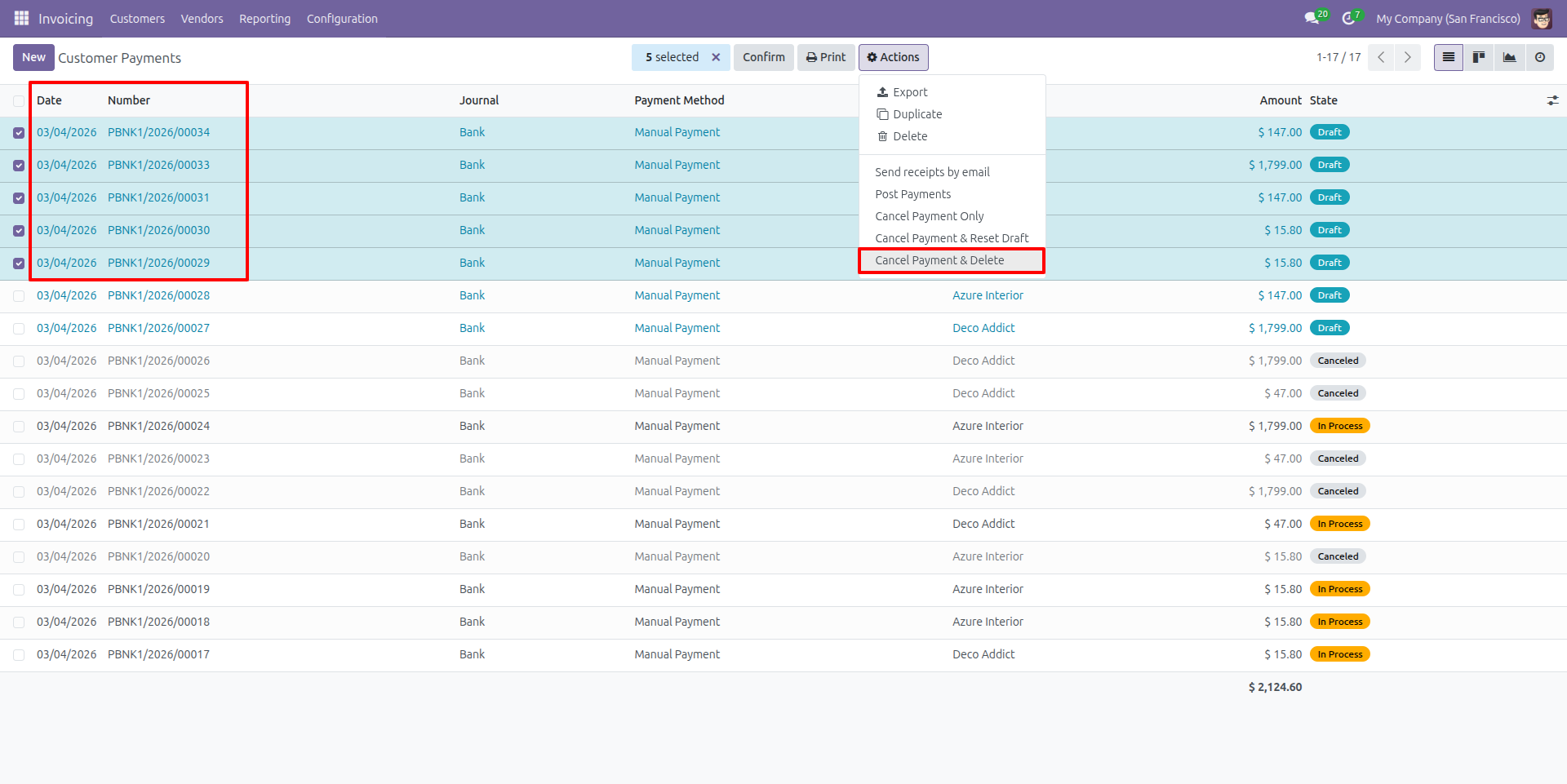 Bulk Delete Customer Payments Using “Cancel Payment & Delete”