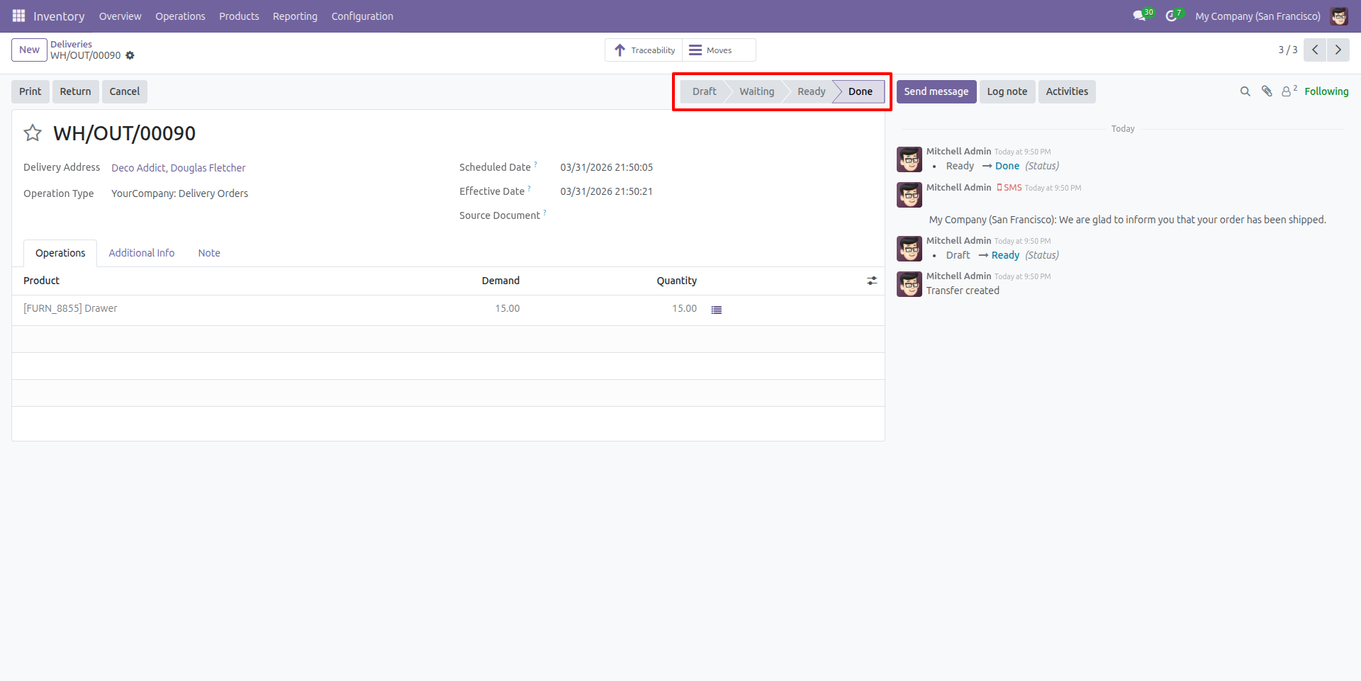 Stock Picking Completed Status (Done)