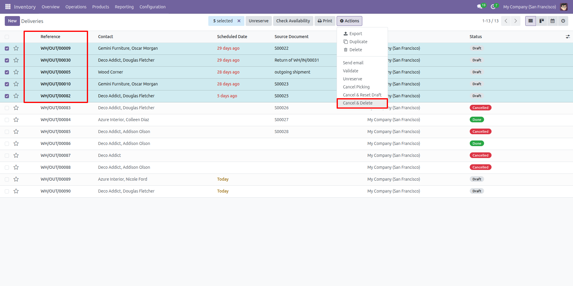 Bulk Cancel and Delete Action