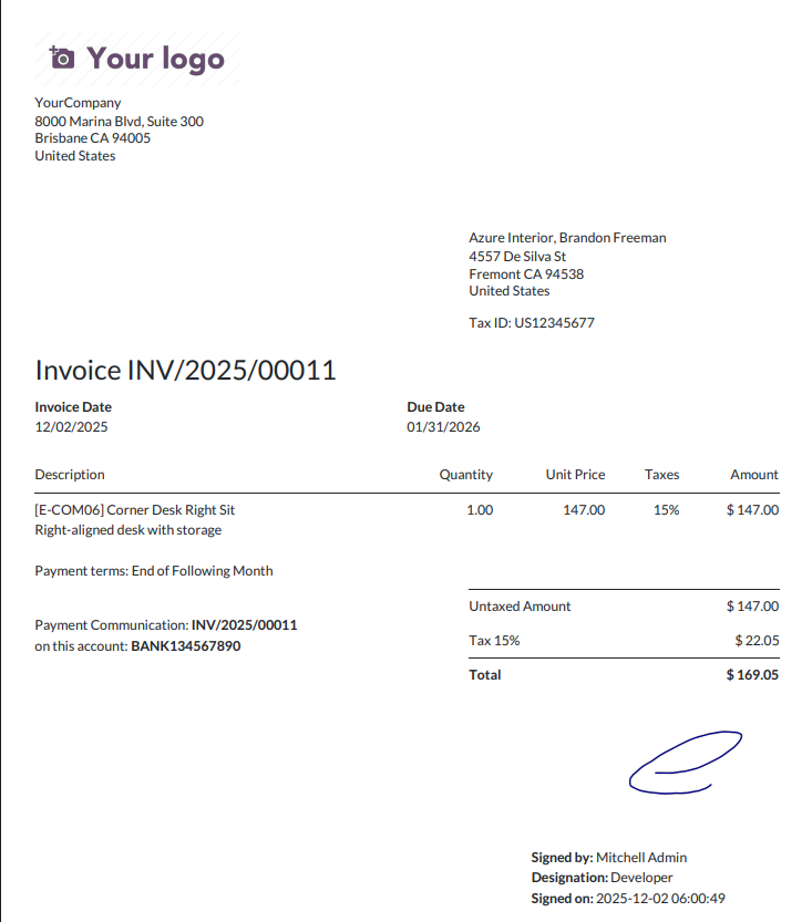 Digital Signature on Invoice PDF