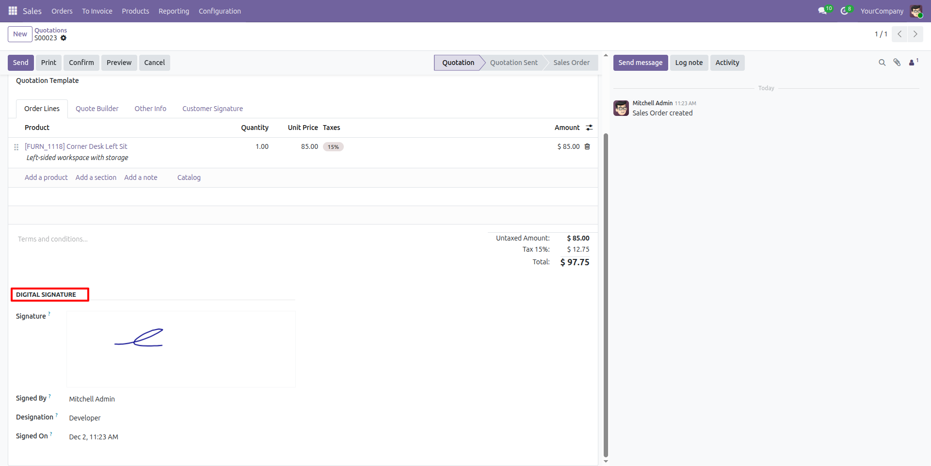 Sales Order Digital Signature Section