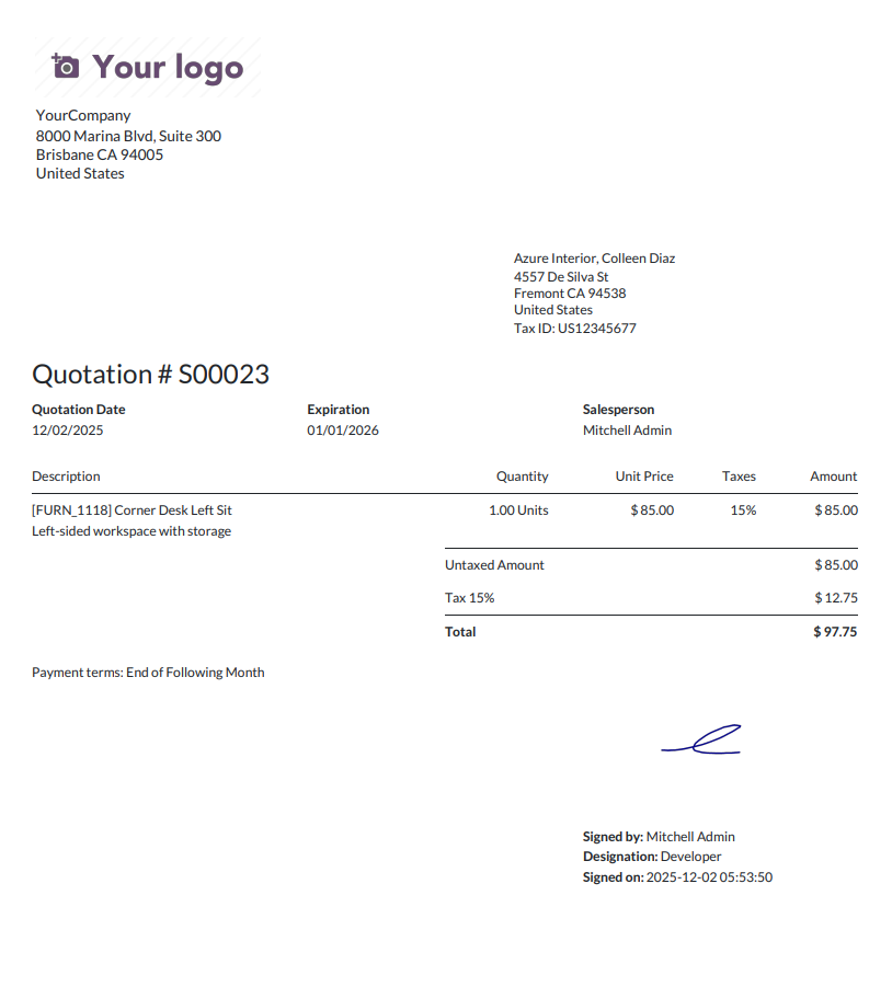 Digital Signature on Sales Order PDF