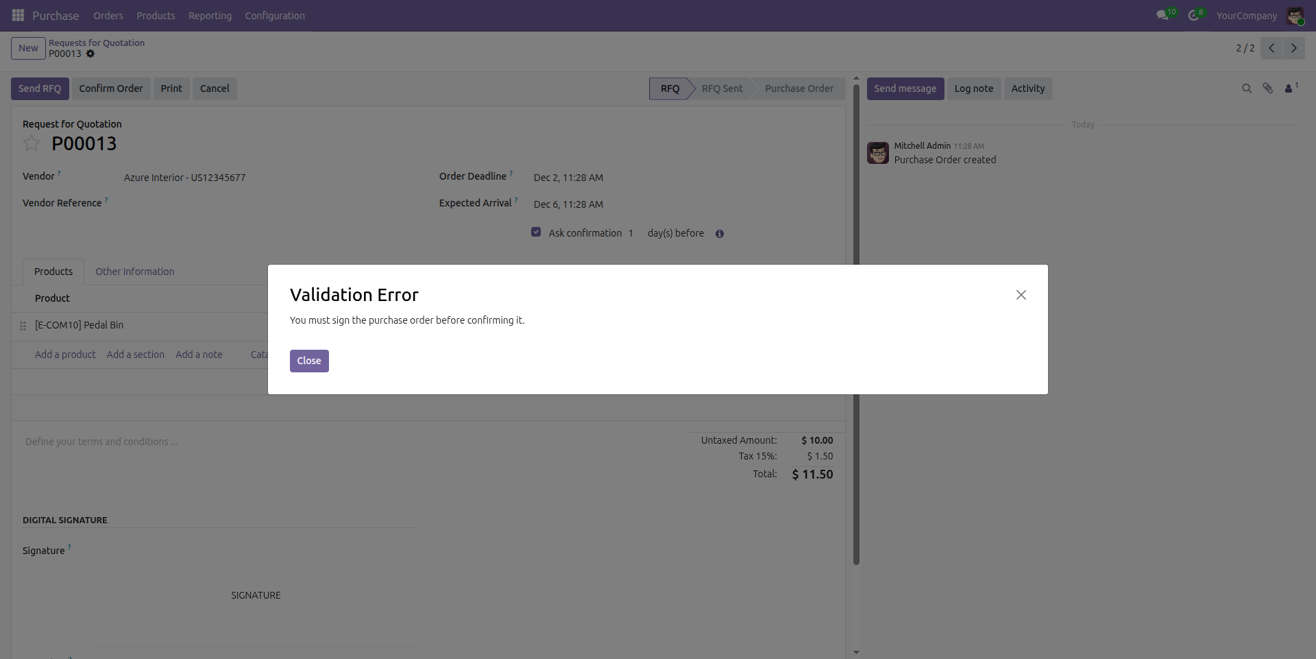 Purchase Order Signature Validation