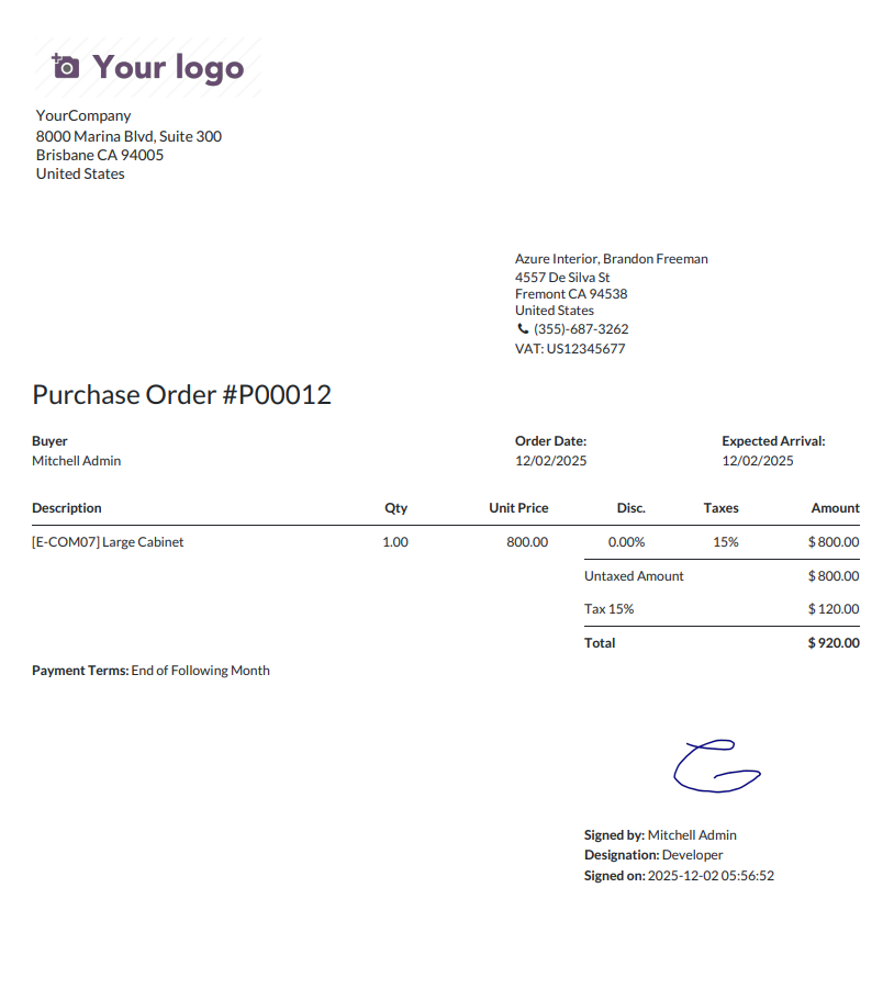 Digital Signature on Purchase Order PDF