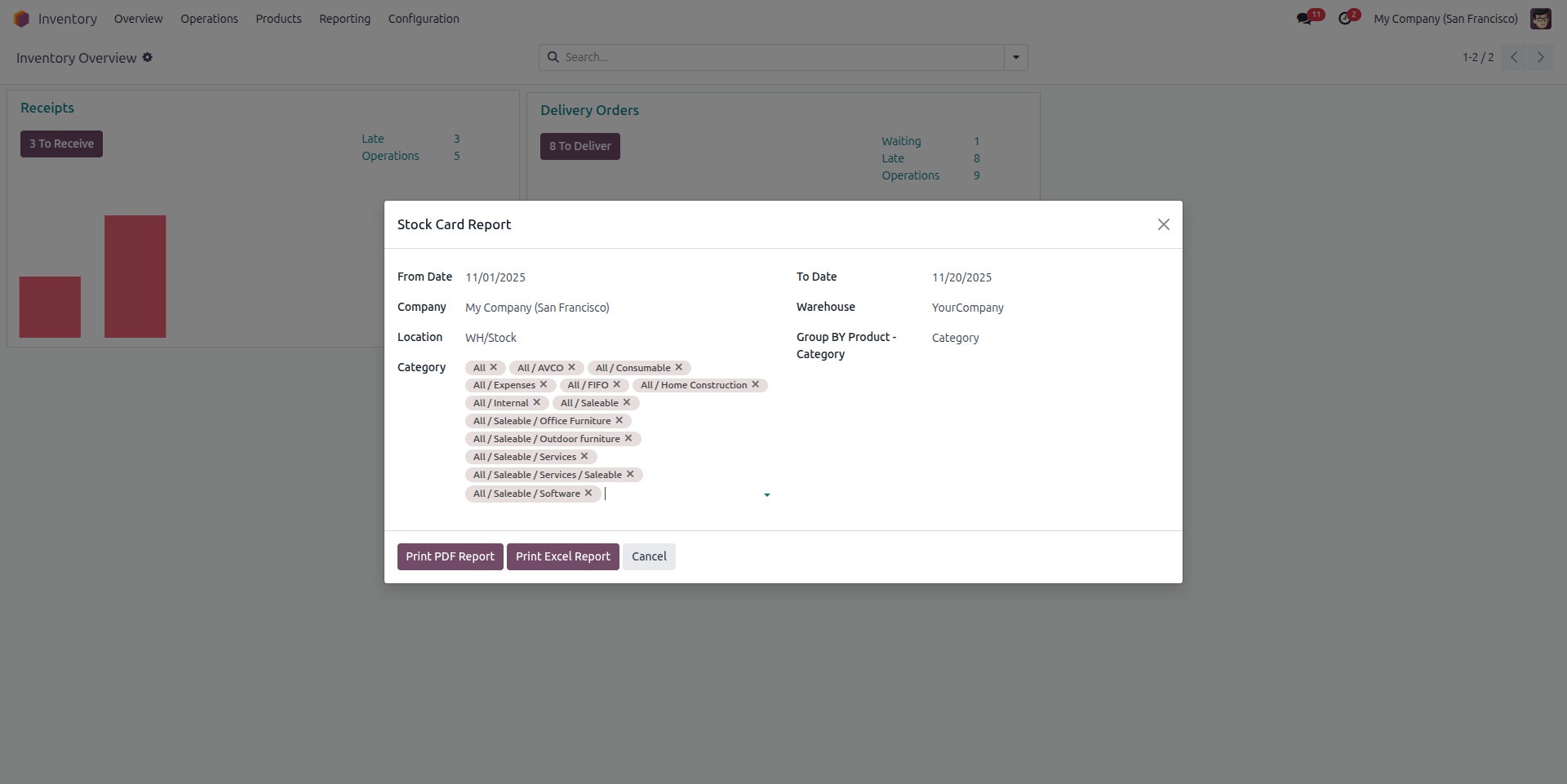 Stock Card Report Category Filter Wizard