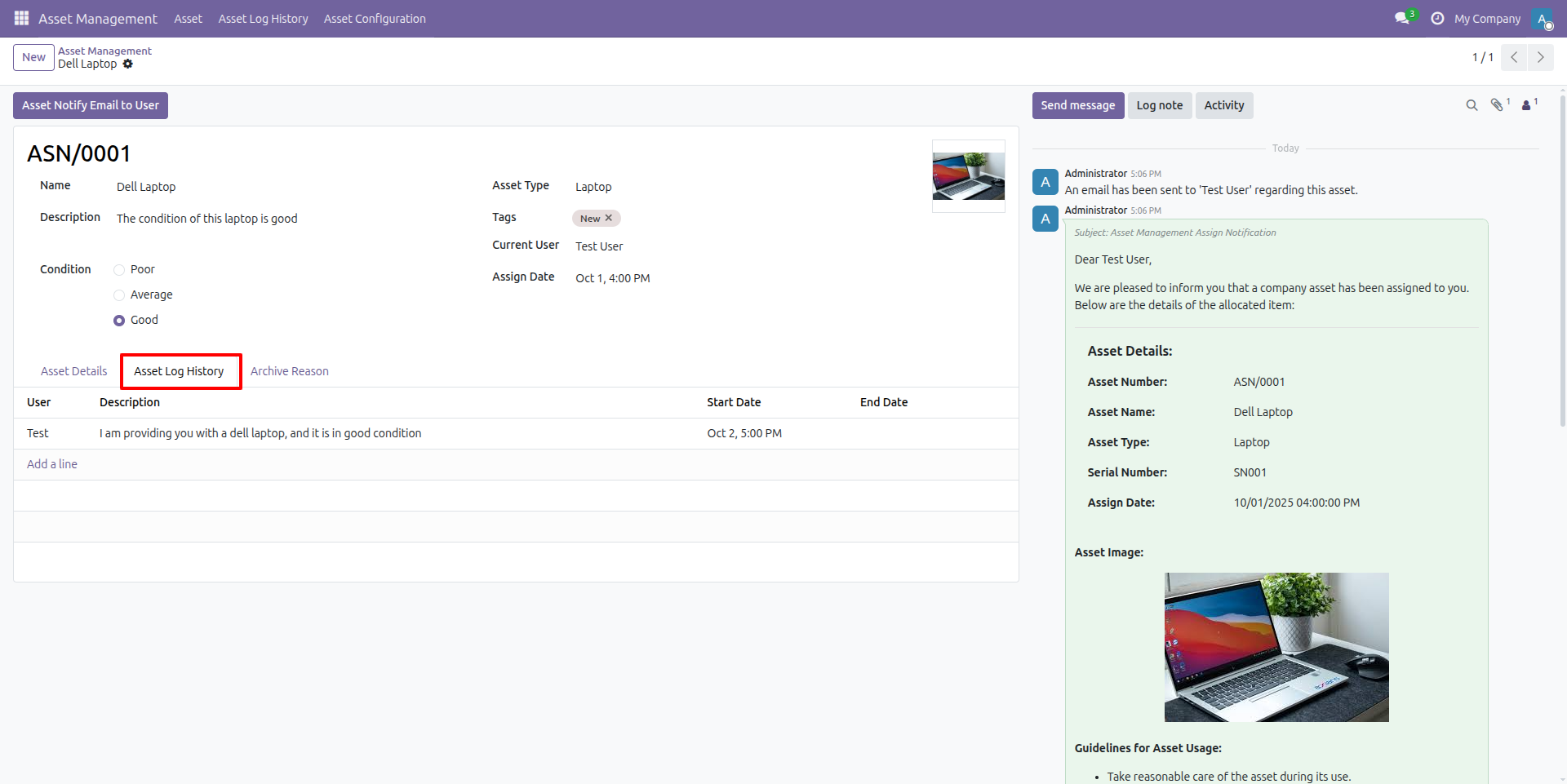 Asset Log History Overview