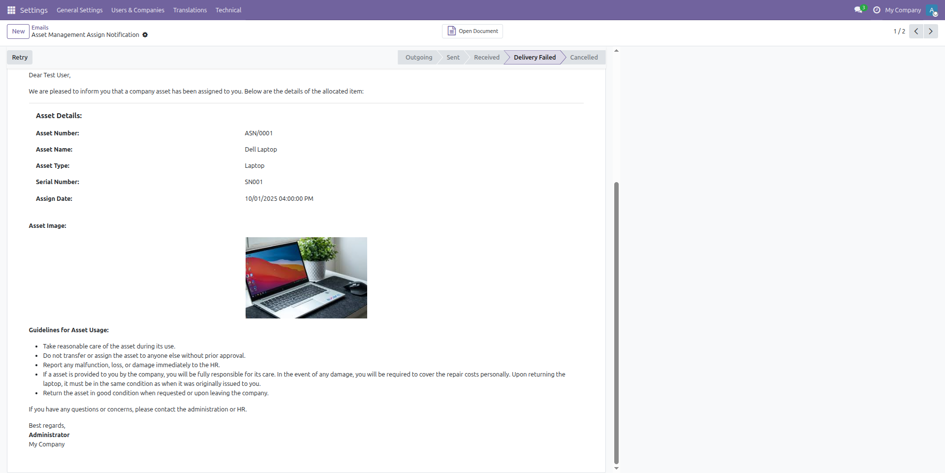 Email Sent to Assigned User