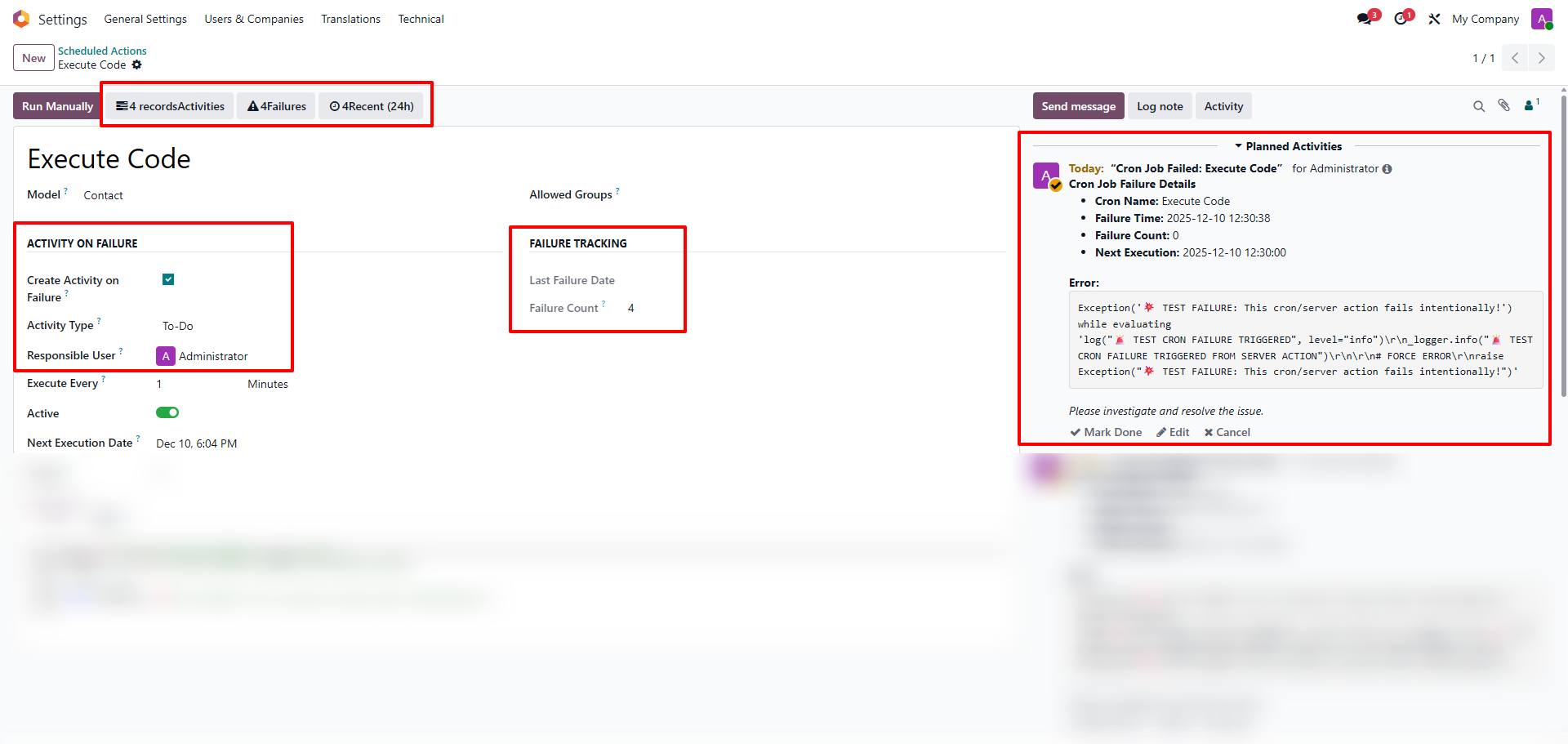 Scheduled Actions Configuration