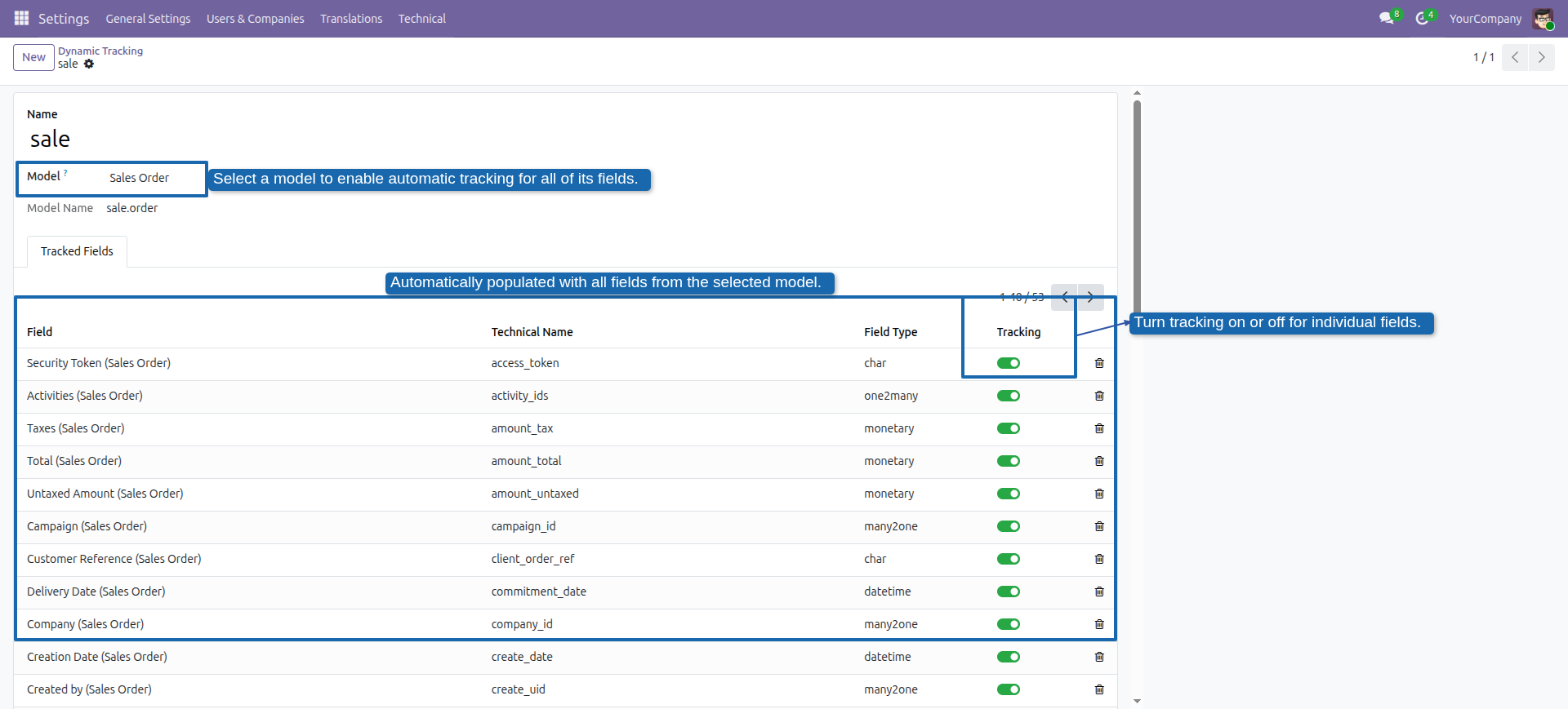 Tracking configuration form