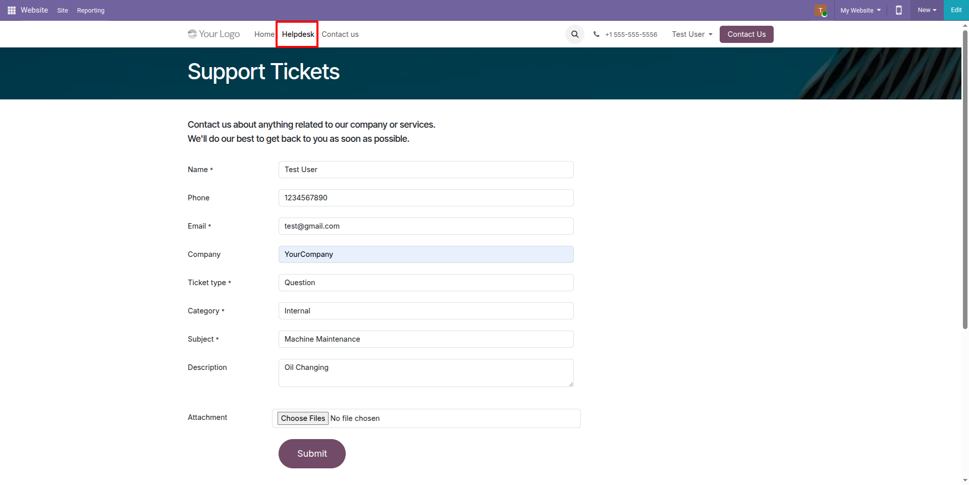 Create a ticket under website
