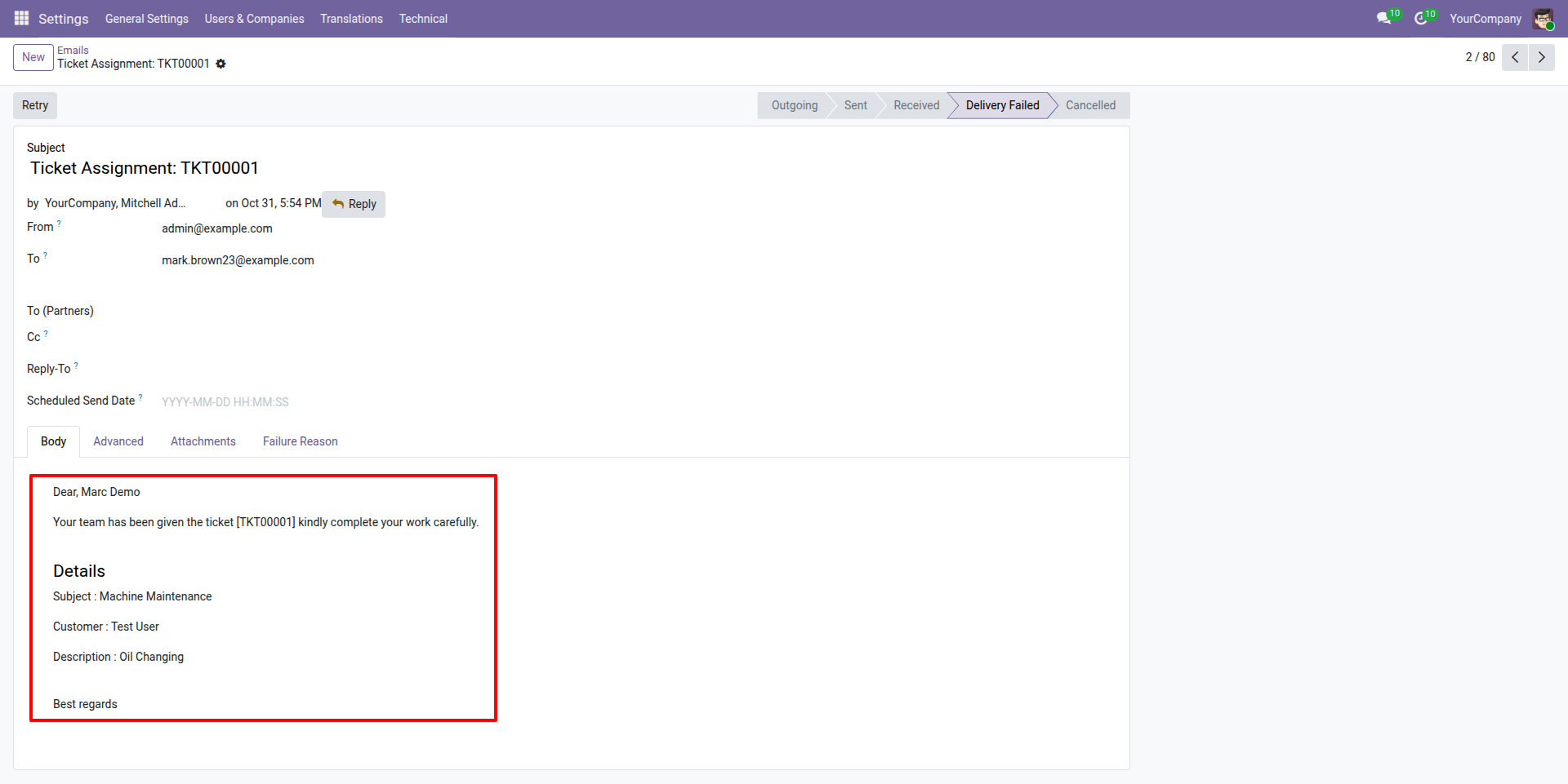Ticket Assign Email