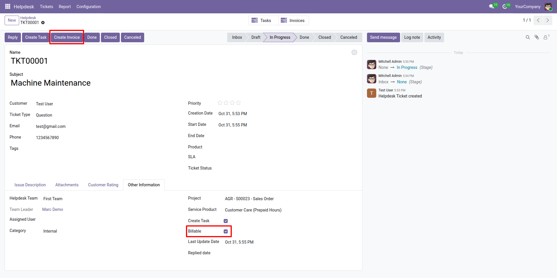 Create Invoice for Billable Ticket