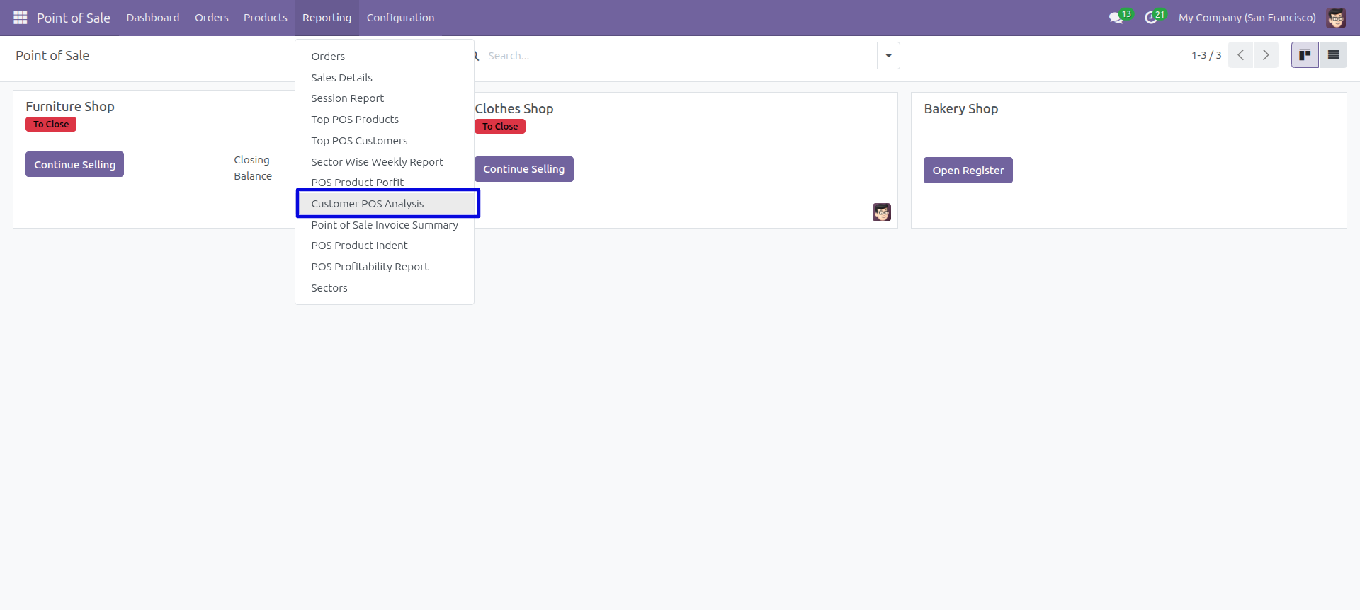 Customer POS Analysis Menu