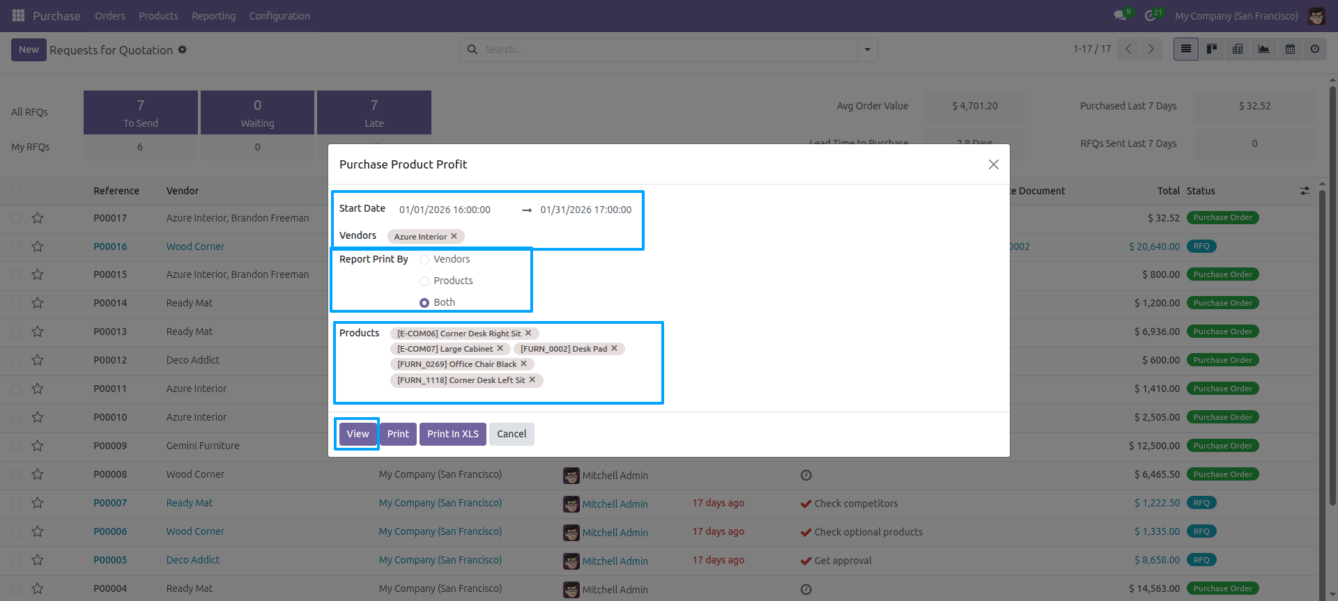 Purchase Product Profit list view