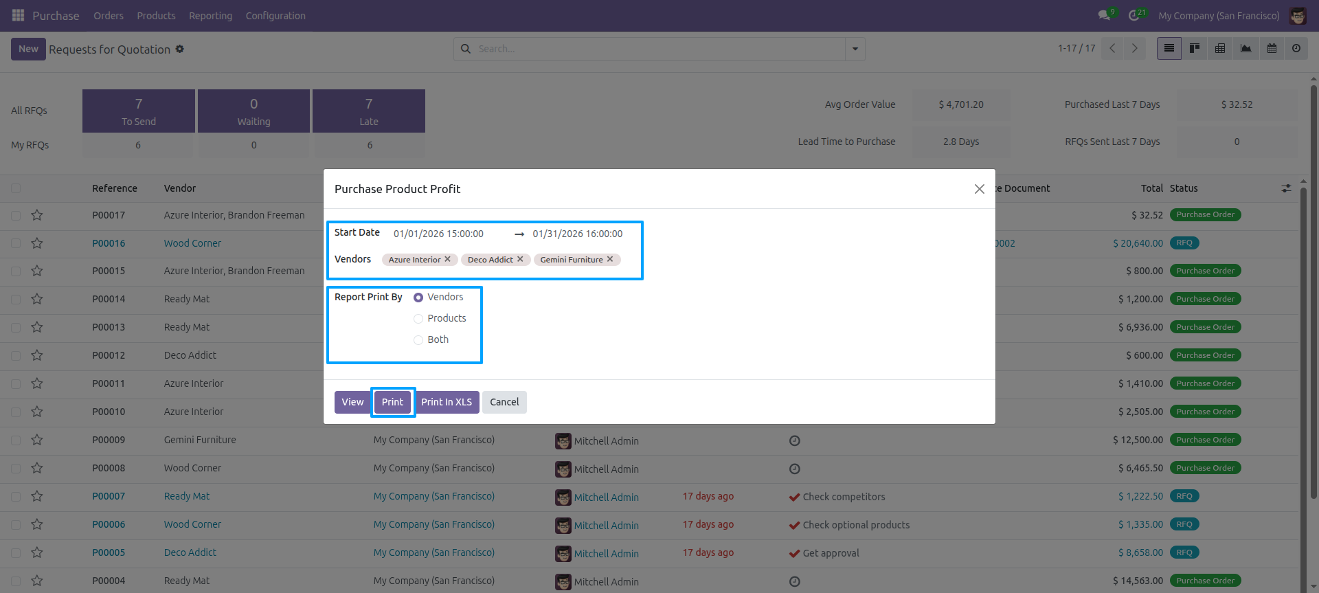 Purchase Product Profit wizard
