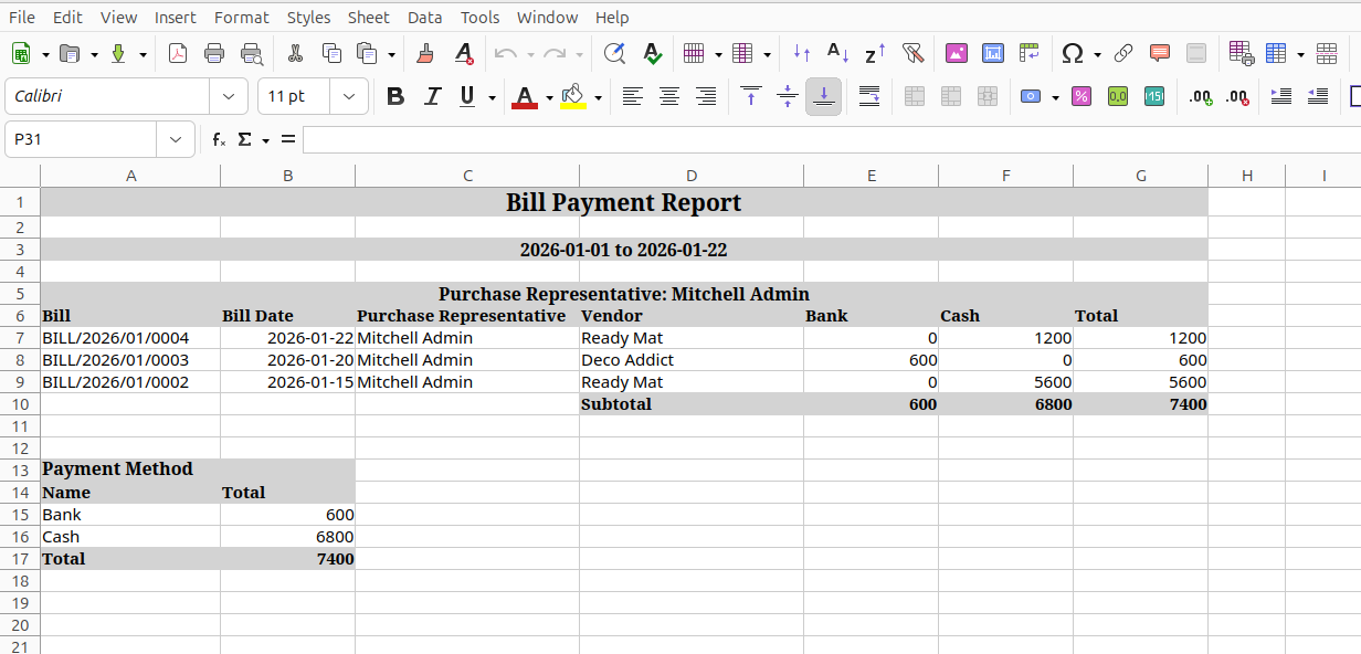 Bill Payment Report PDF