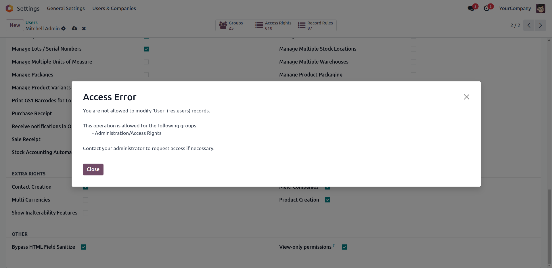 Login Details Menu Screenshot