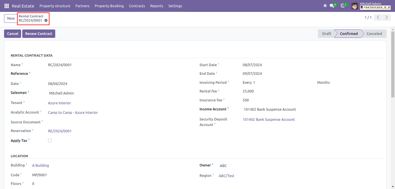 Add Rental Contract Screenshot