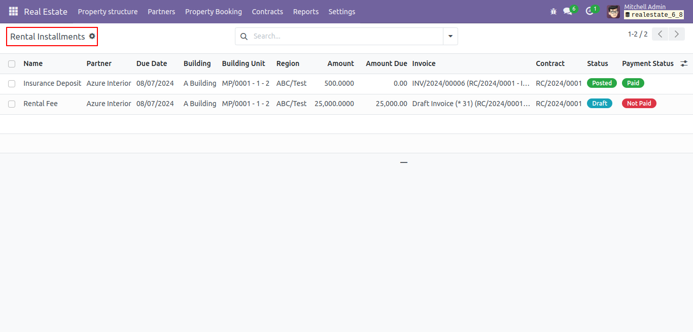 Show Rental Contract Screenshot