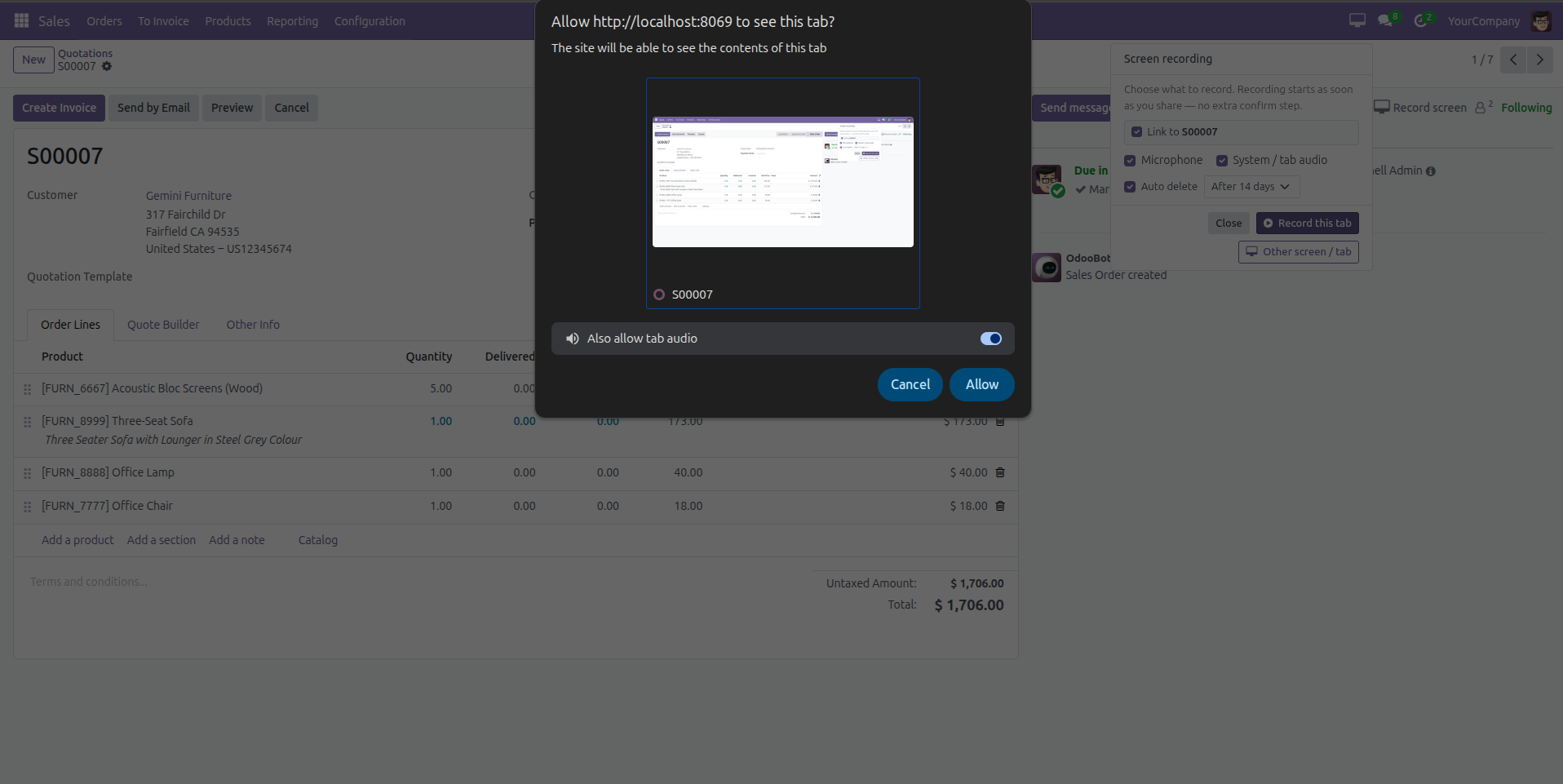 Browser Permission for Screen Sharing