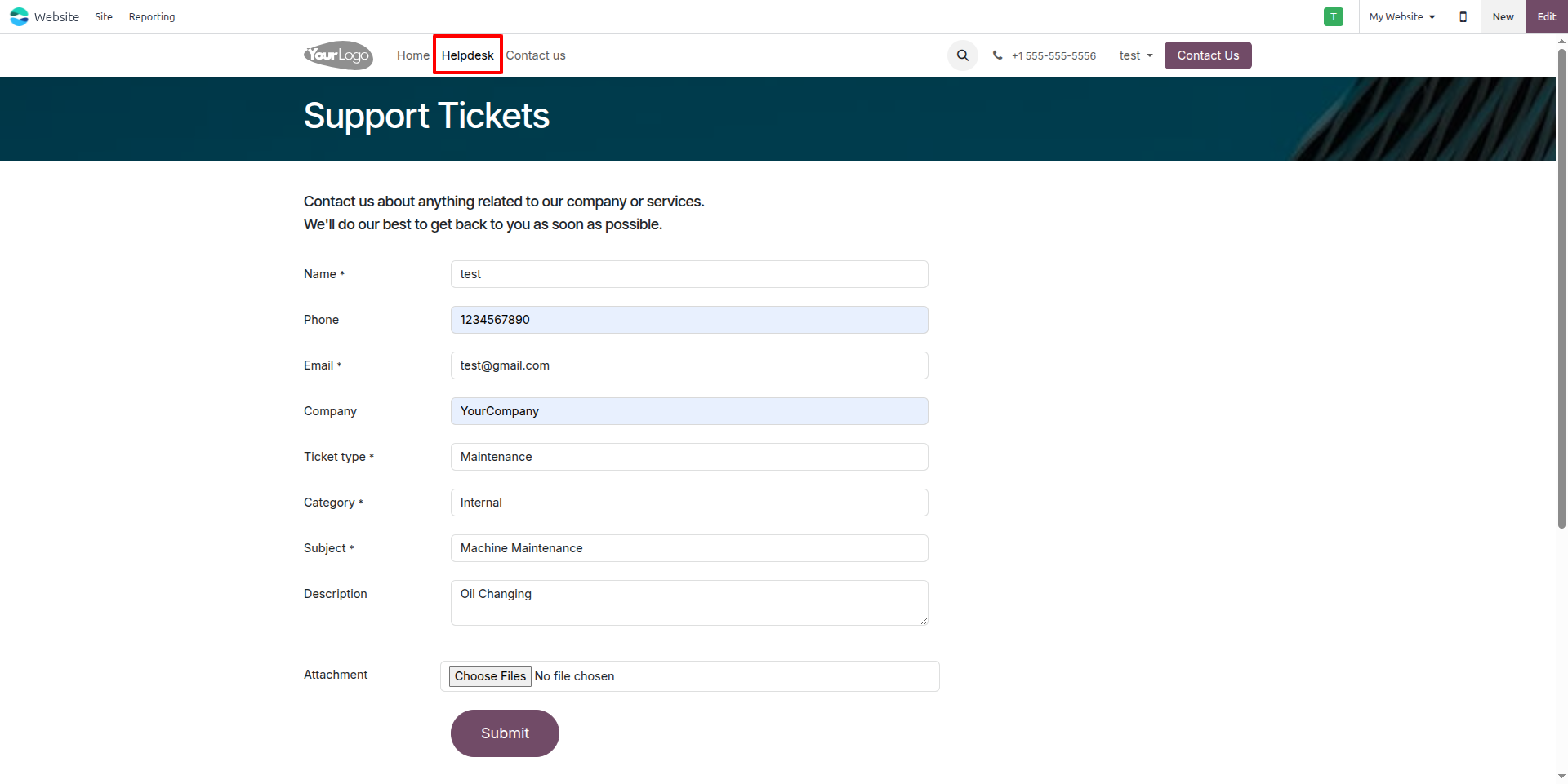 Create a ticket under website