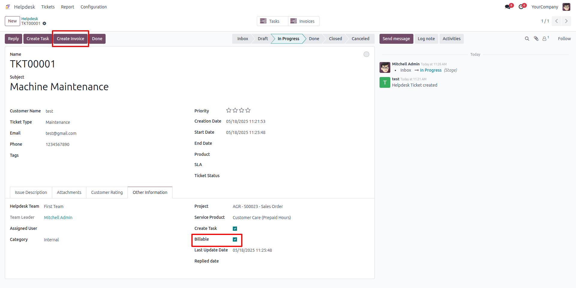 Create Invoice for Billable Ticket