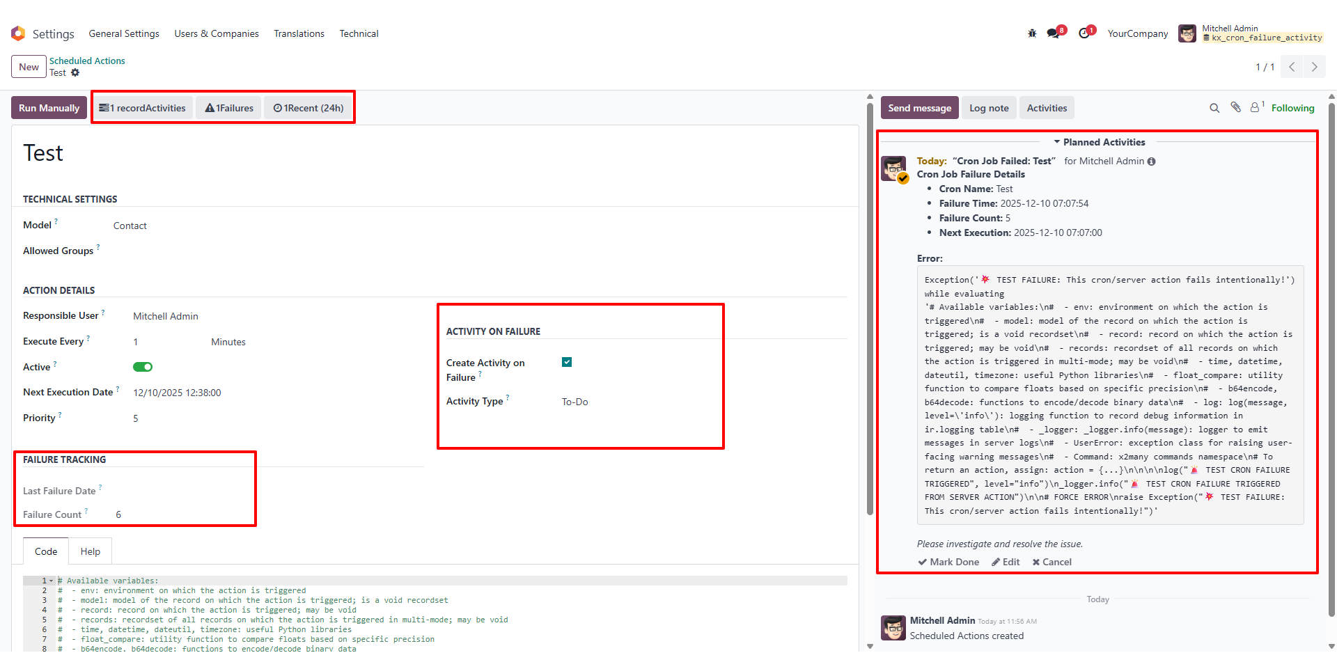 Scheduled Actions Configuration