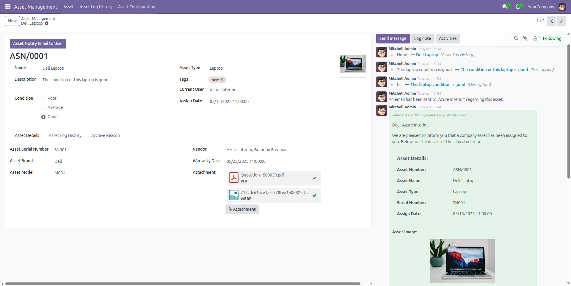 View of Created Asset Record