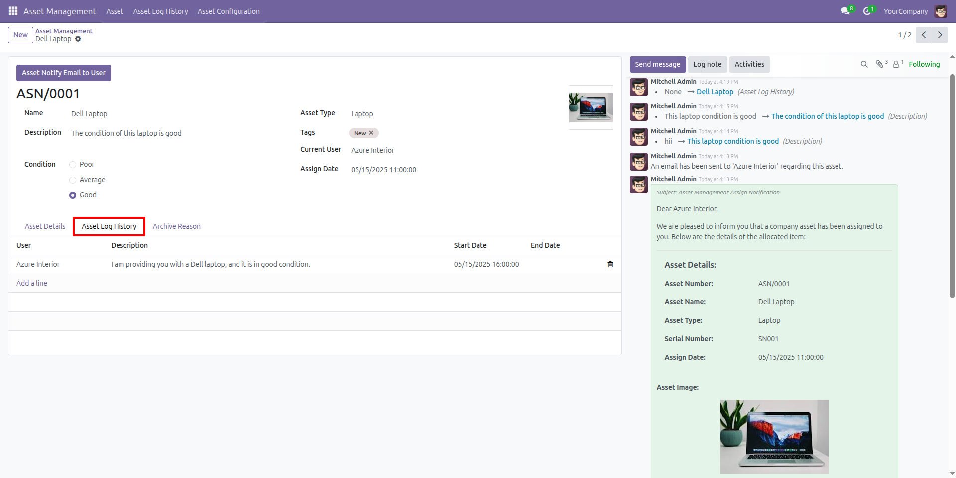 Asset Log History Overview