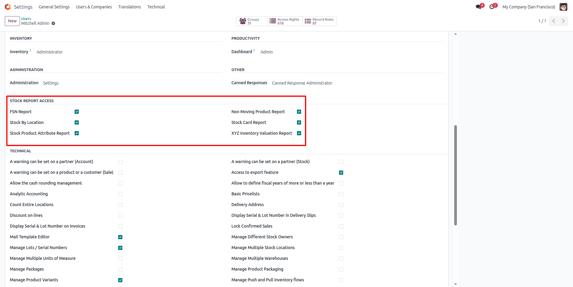 Stock Report Access Configuration