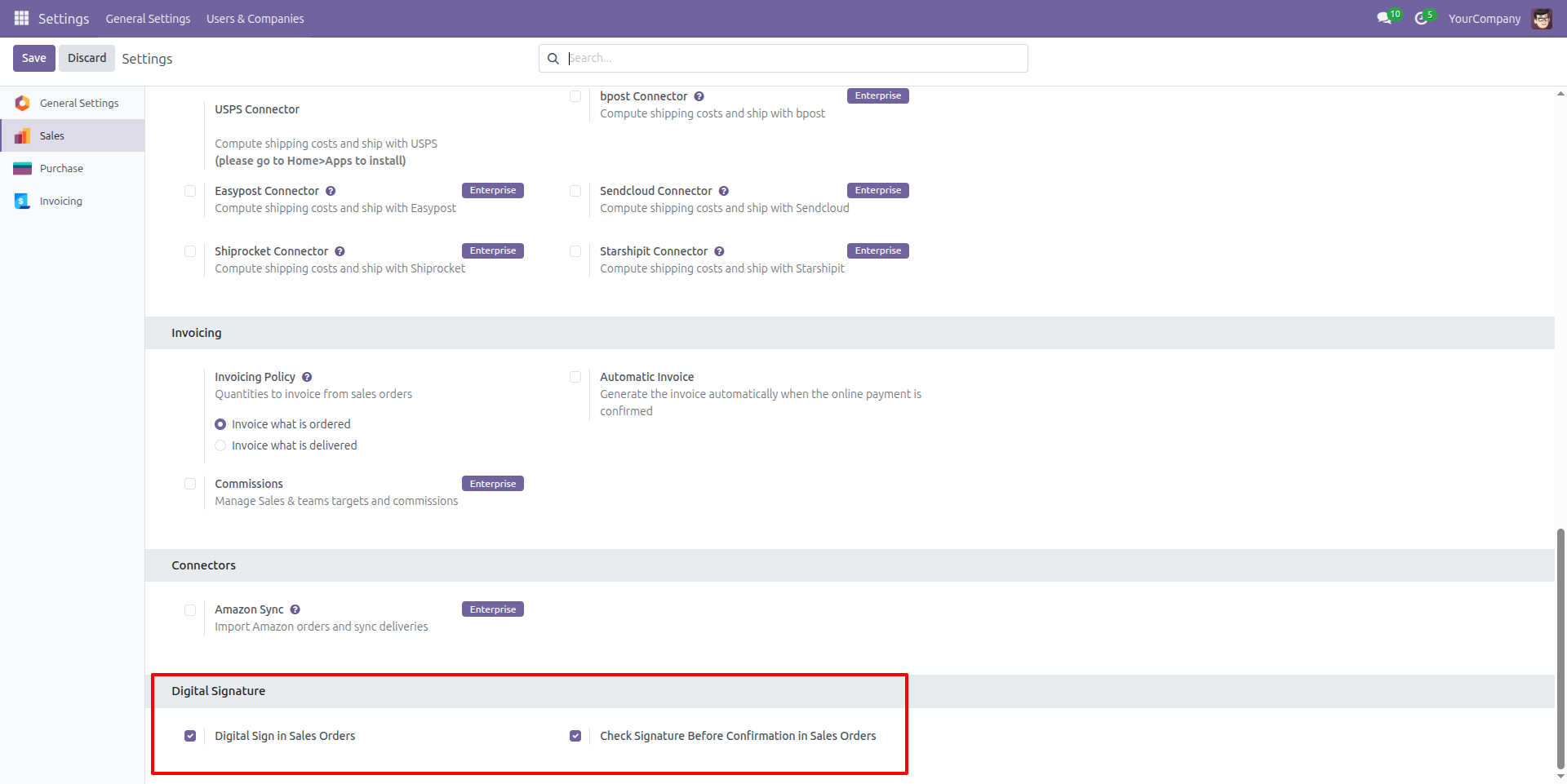 Sales Digital Signature Settings