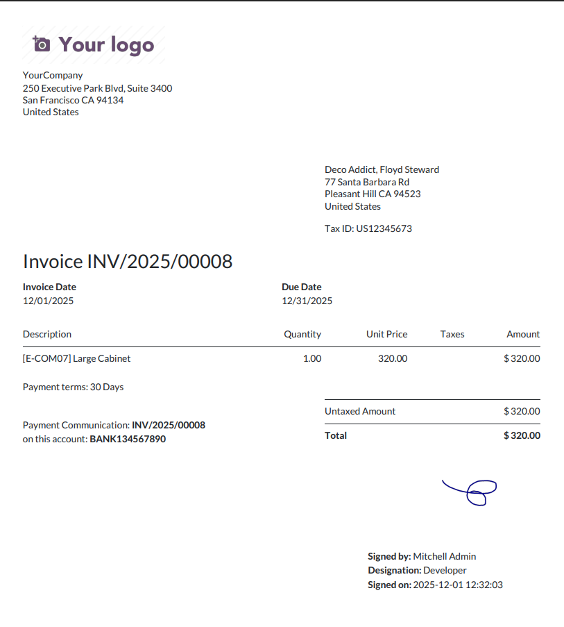 Digital Signature on Invoice PDF