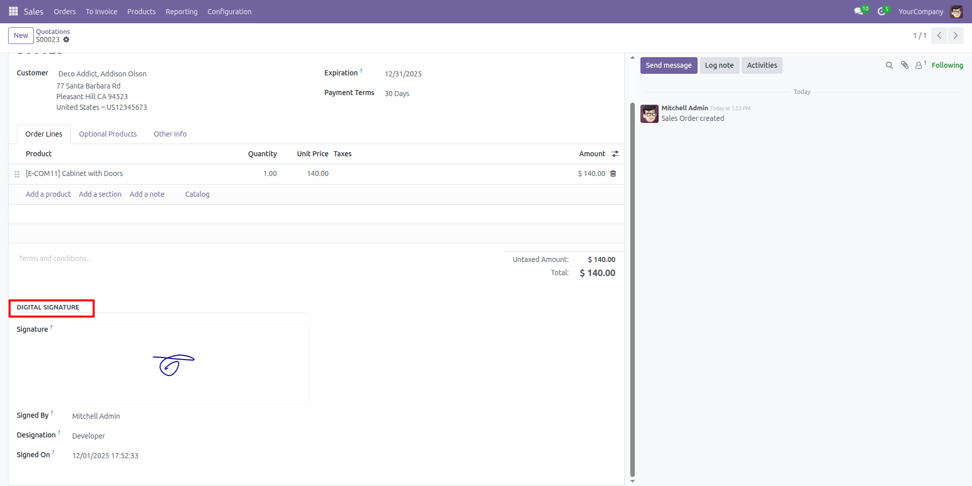 Sales Order Digital Signature Section