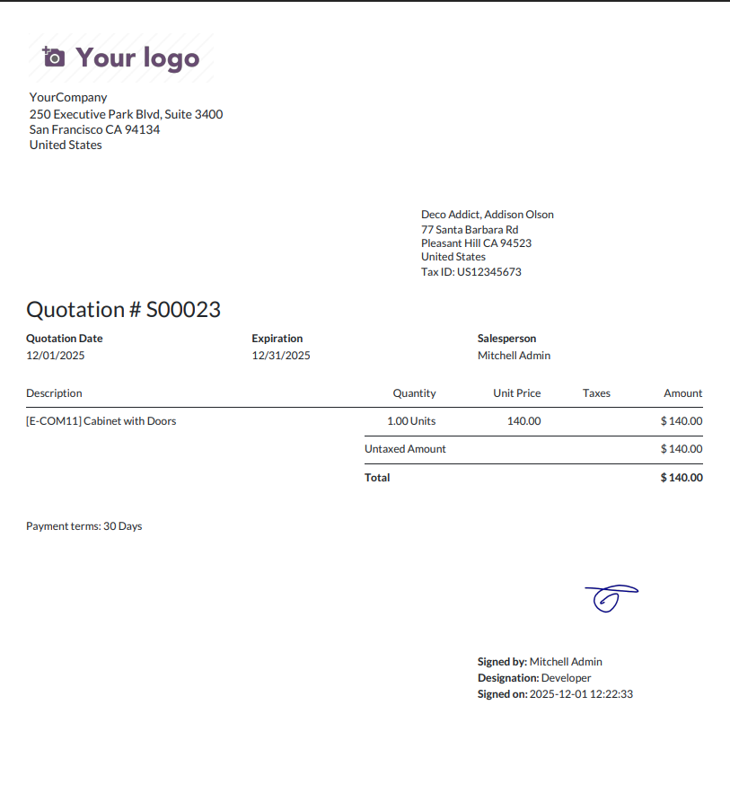 Digital Signature on Sales Order PDF