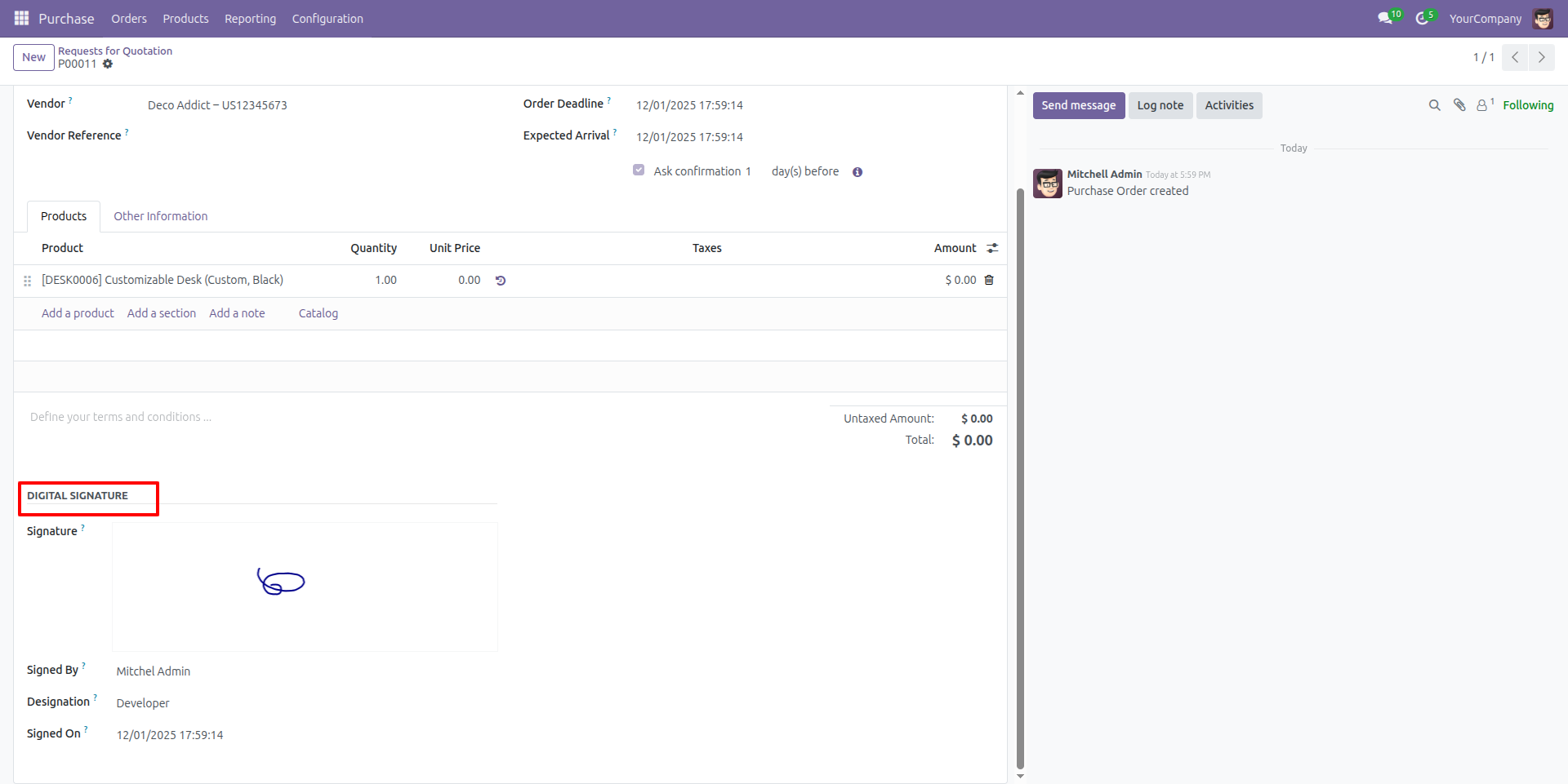 Purchase Order Digital Signature Section