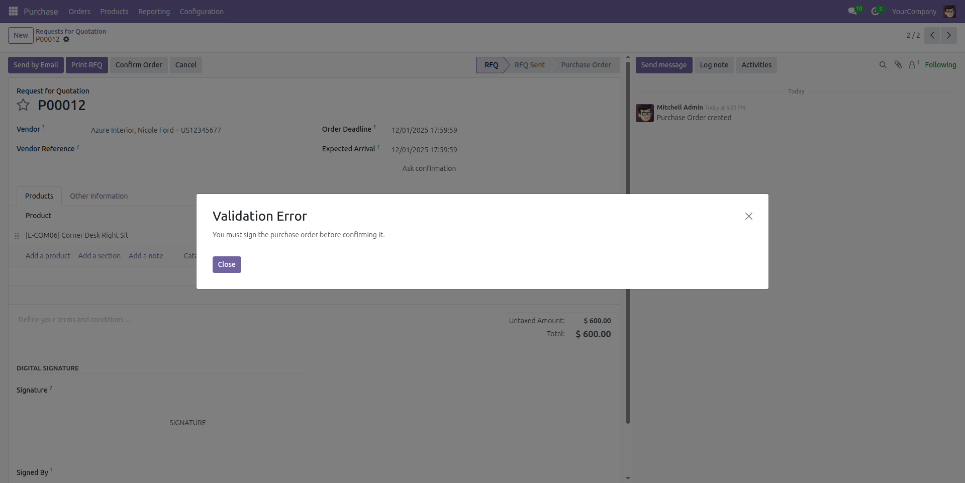 Purchase Order Signature Validation